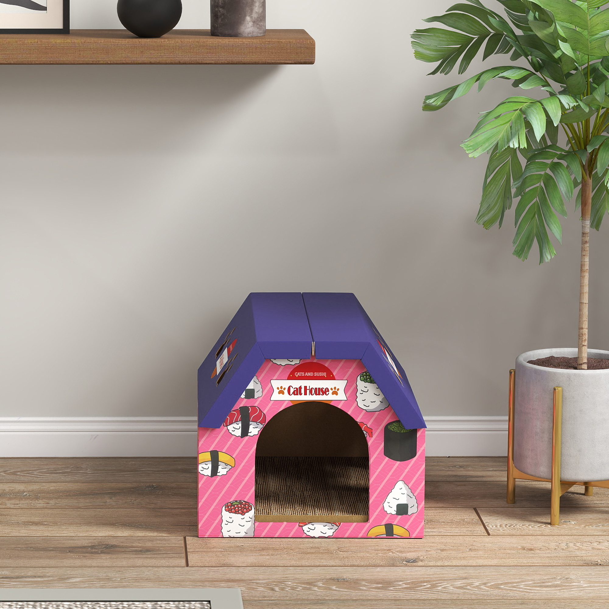 Cat Scratching Board,2-in-1 Cardboard House And Hideaway For Indoor Cats,Pink
