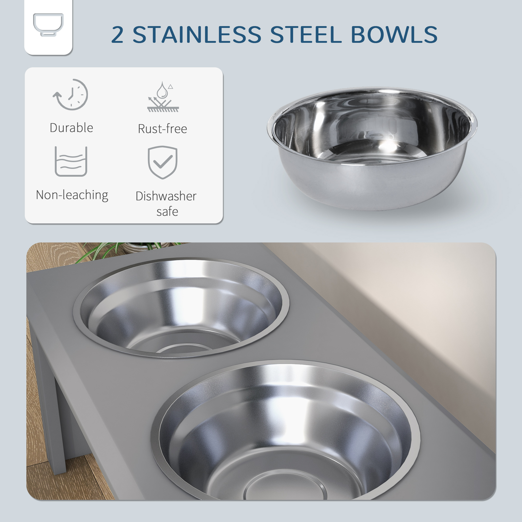 Raised Dog Feeding Bowls With Stand Grey [Medium]