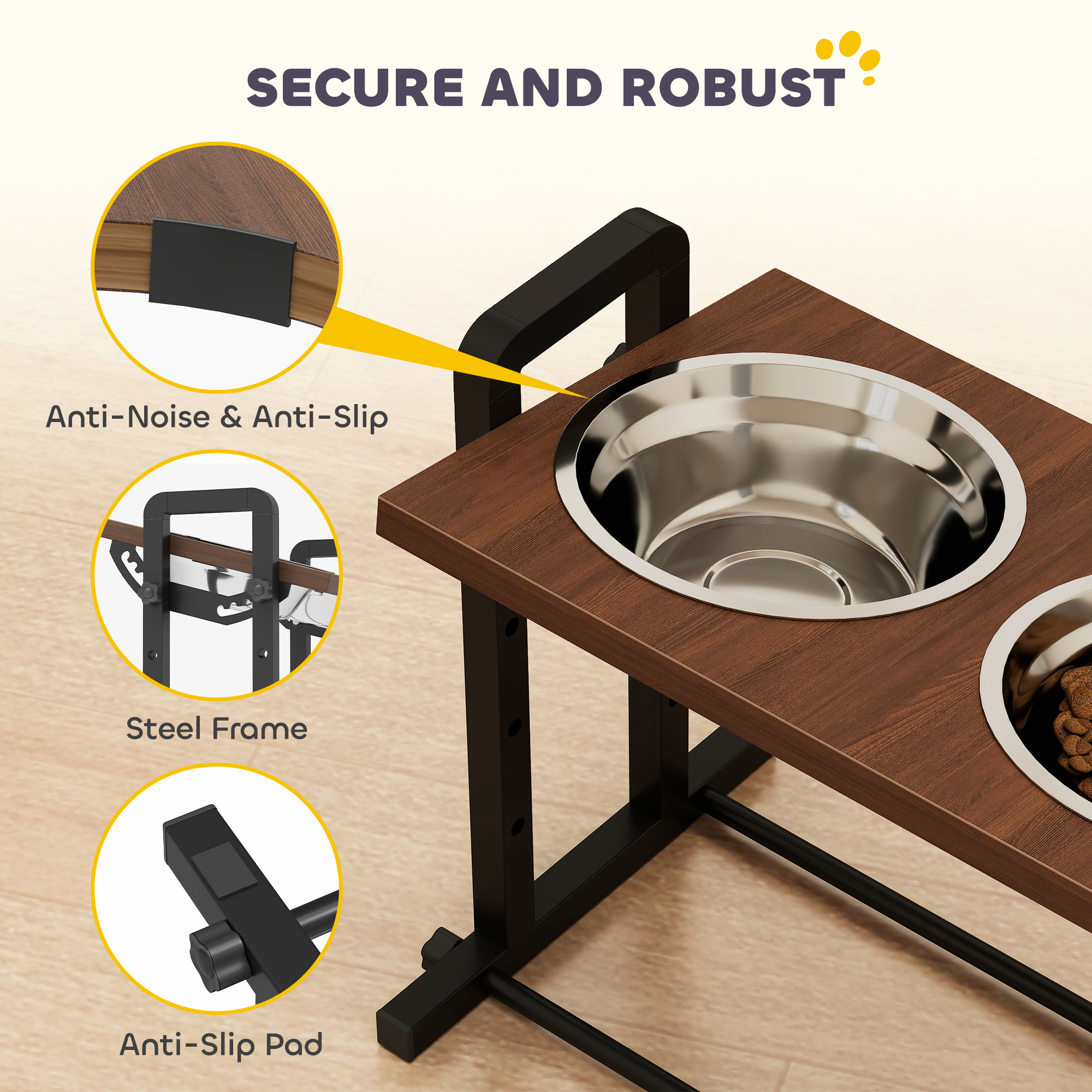 Raised Dog Bowls With Stand,4 Heights Adjustable Pet Feeder With 3 Adjustable Angles For Small,Medium & Large Breeds,Brown detail photo 4