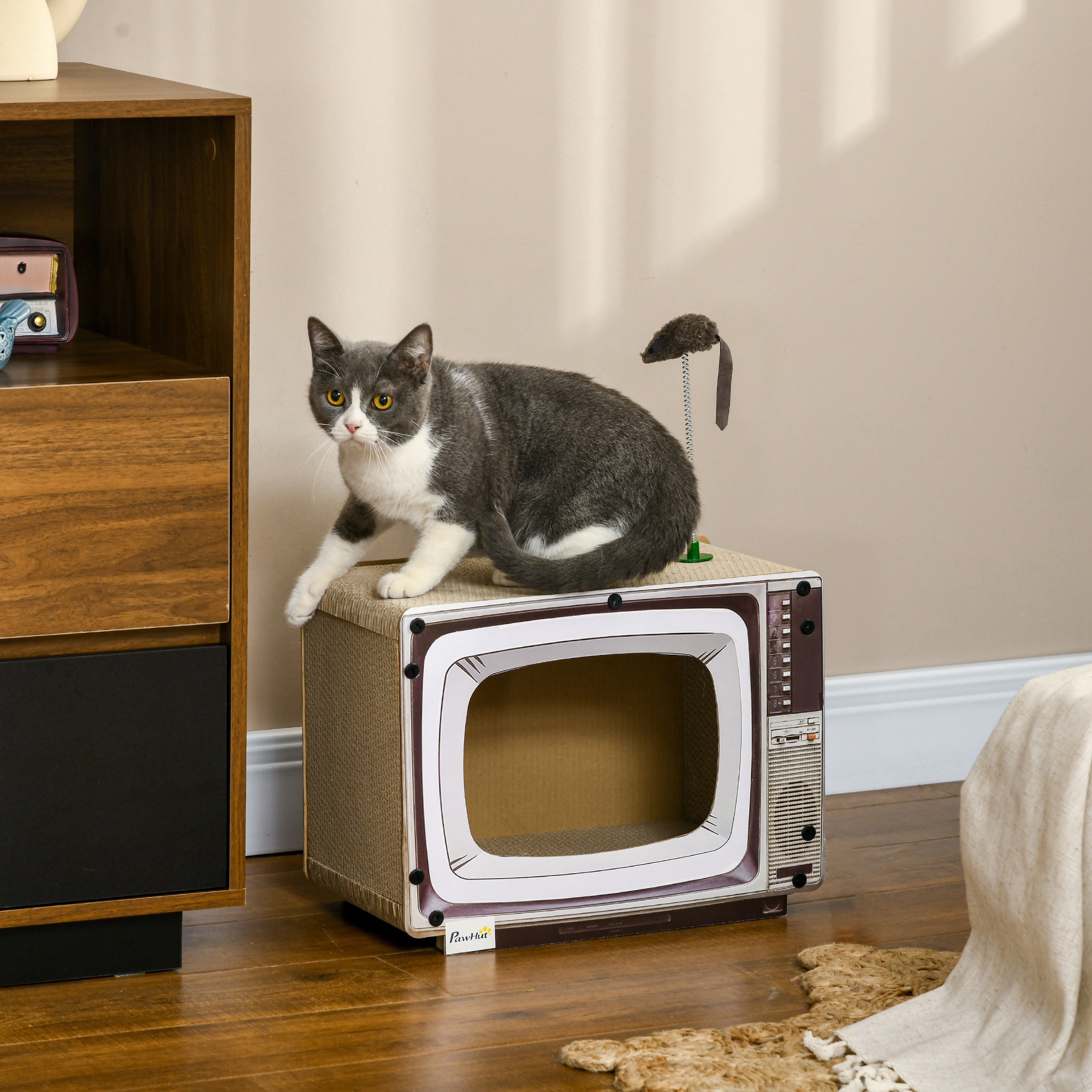 TV-Shaped Scratching Board With Scratcher,Catnip,Toy Rat,Cat Scratcher
