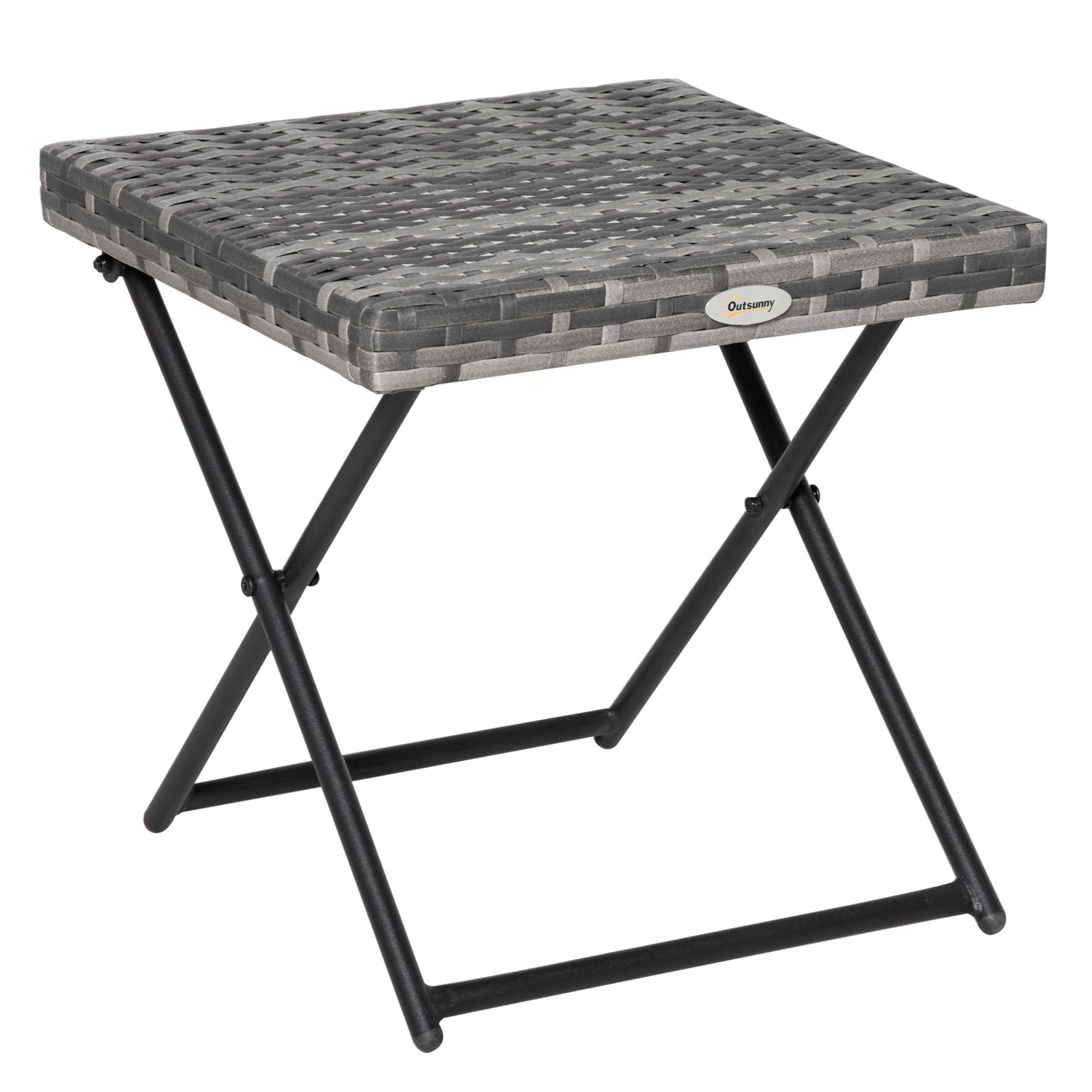 Square PE Wicker Rattan Folding Table-Grey