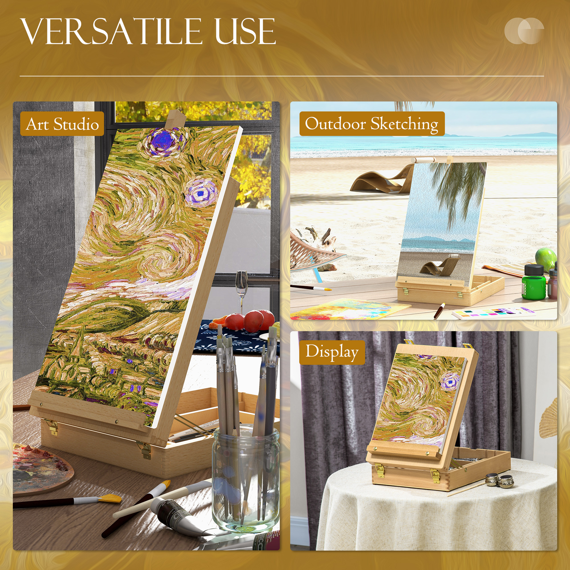 Vinsetto Wooden Table Easel Box Hold Canvas Up To 61cm,Adjustable Beechwood — image 3