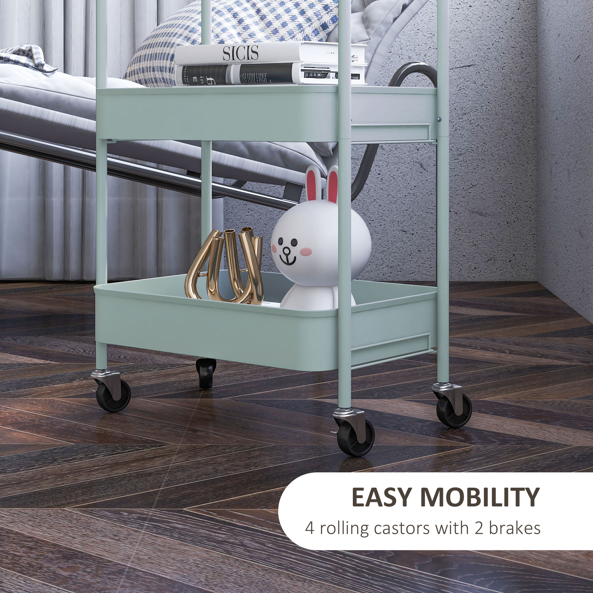 Three-Tier Steel Storage Trolley-Light Blue — image 5