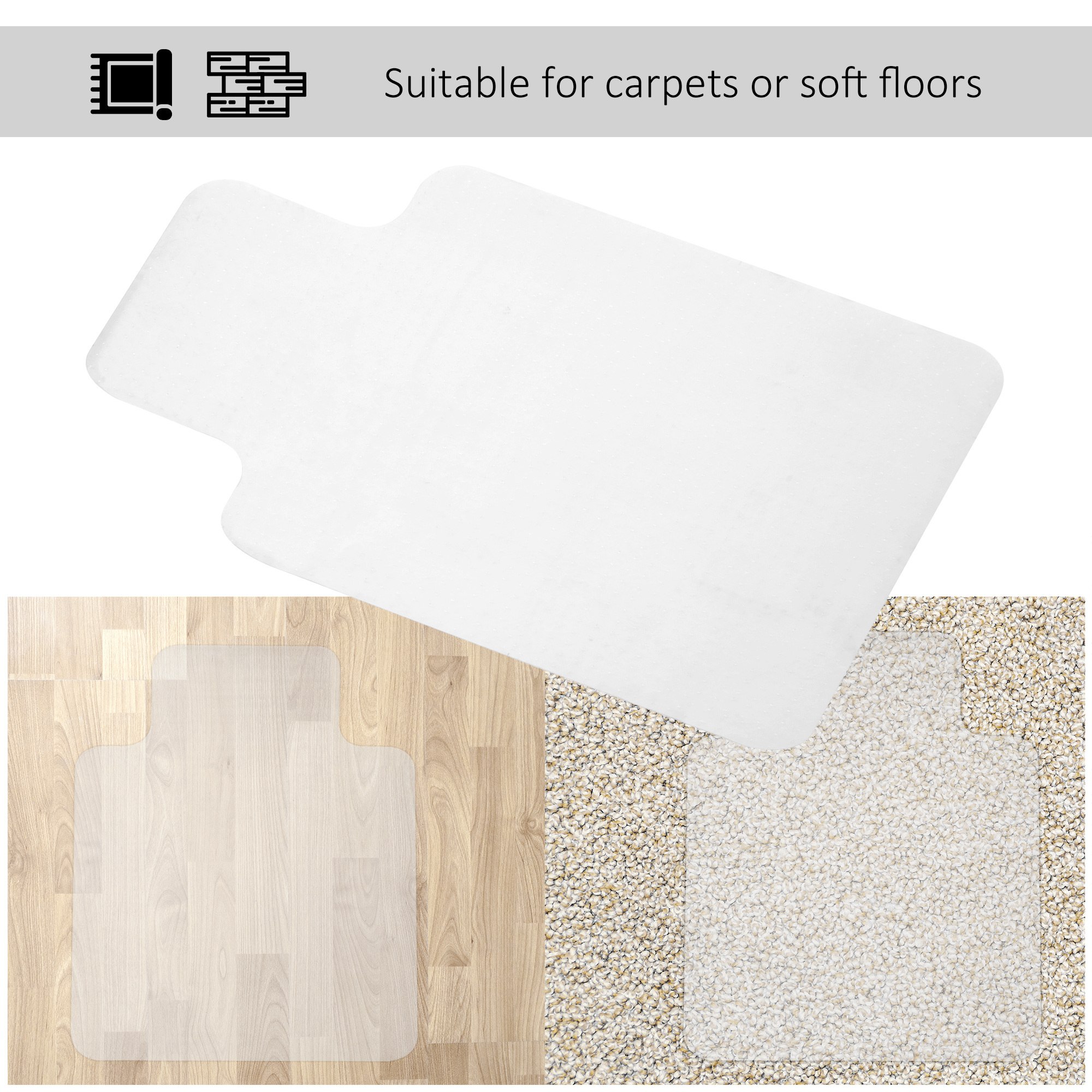 Office Chair Mat For Carpeted And Hard Floor,90 X 120 Cm