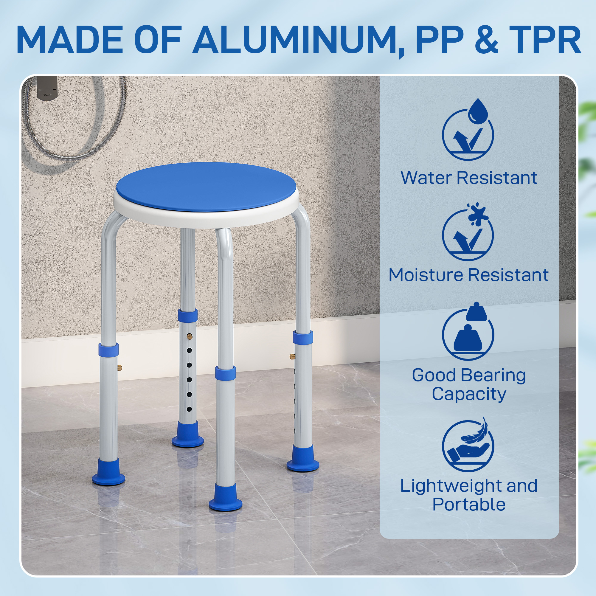 360Â° Swivel Shower Chair,Height Adjustable Aluminium Stool With Non-Slip Feet — image 3