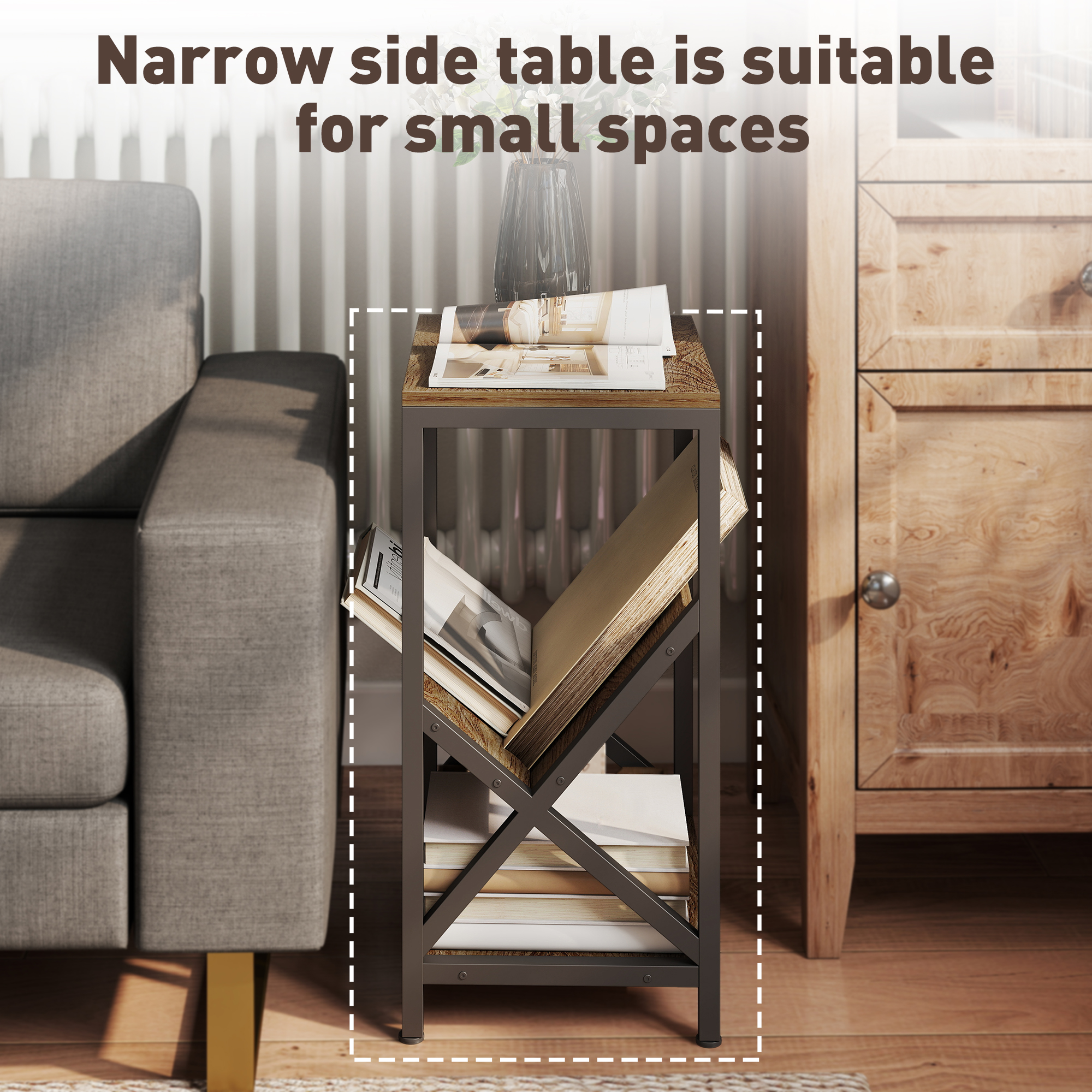 Narrow Side Table,End Table With 3-Tier Storage,V-Shaped Magazine Holder — image 4