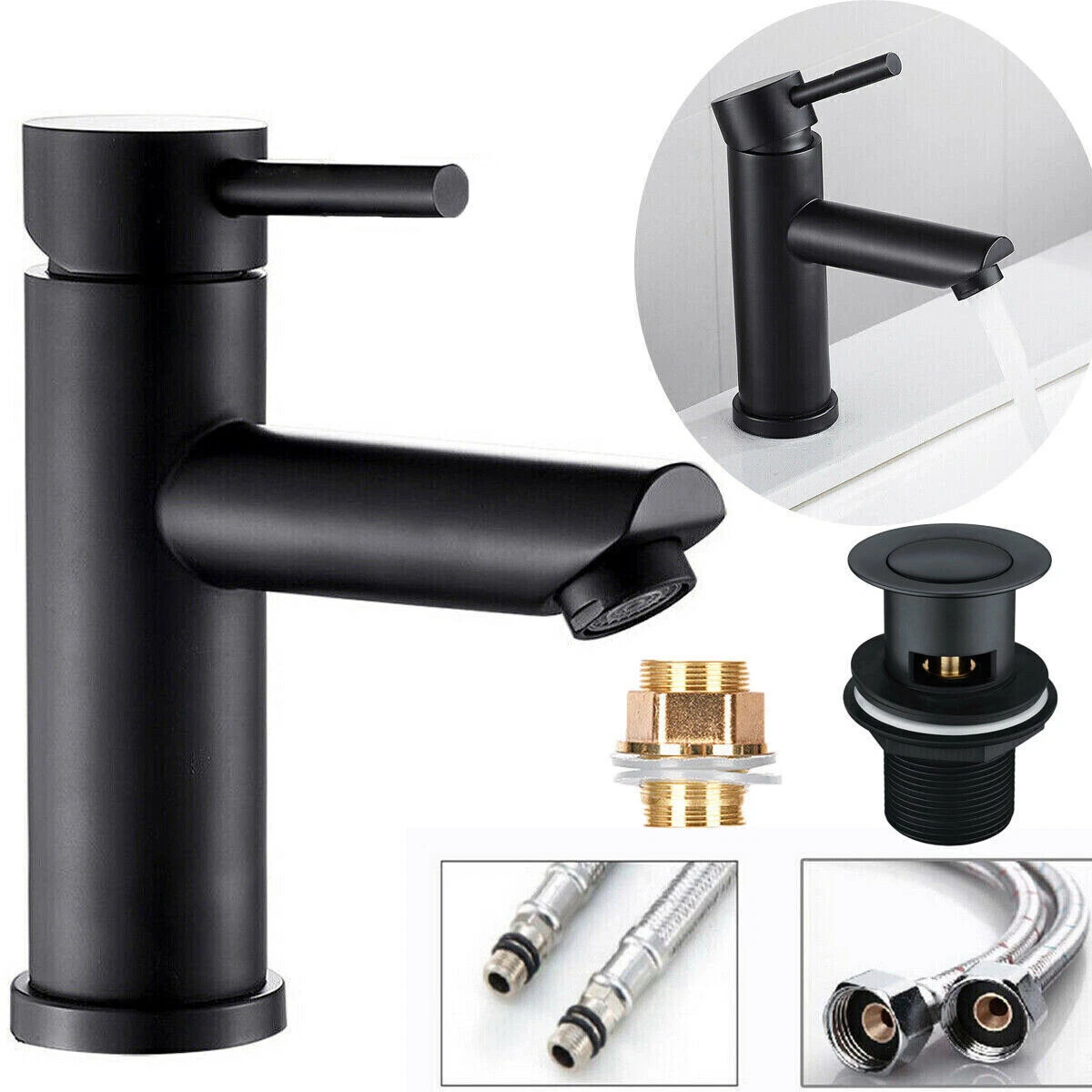 Cisivis Cloakroom Modern Bathroom Basin Sink Mono Chrome Mixer Tap Waste UK — image 3