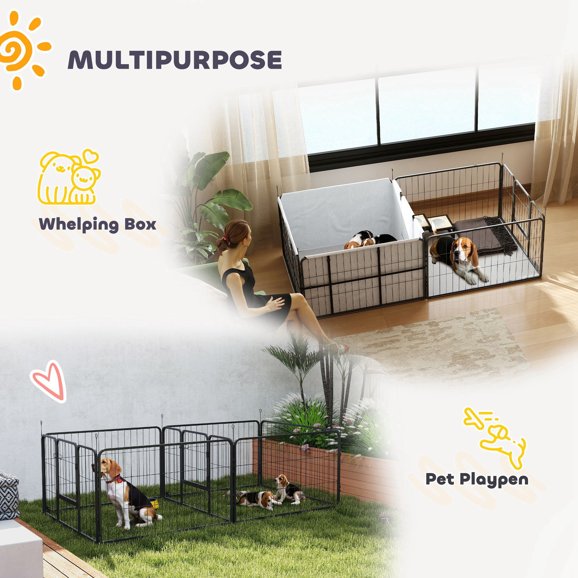 Seven-Panel Dog Whelping Box,Dog Playpen With Washable Whelping Pads,Wind-Resistant Fabric,for Small And Medium Dogs detail photo 7