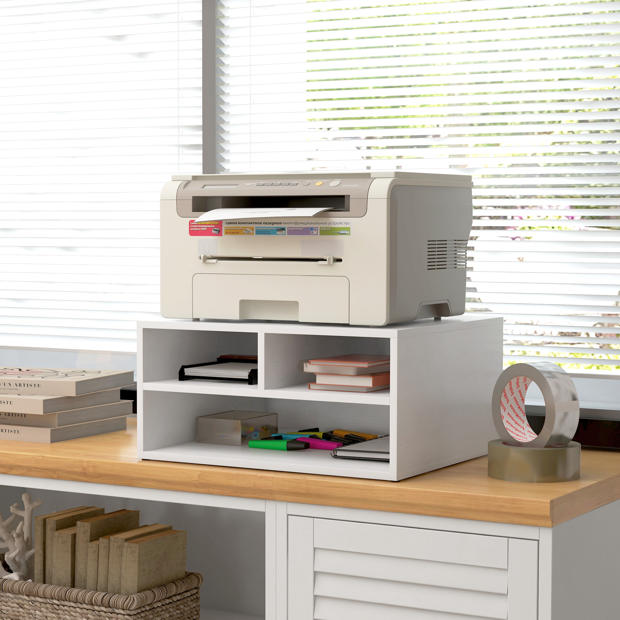 Three-Compartment Printer Storage Cabinet-White