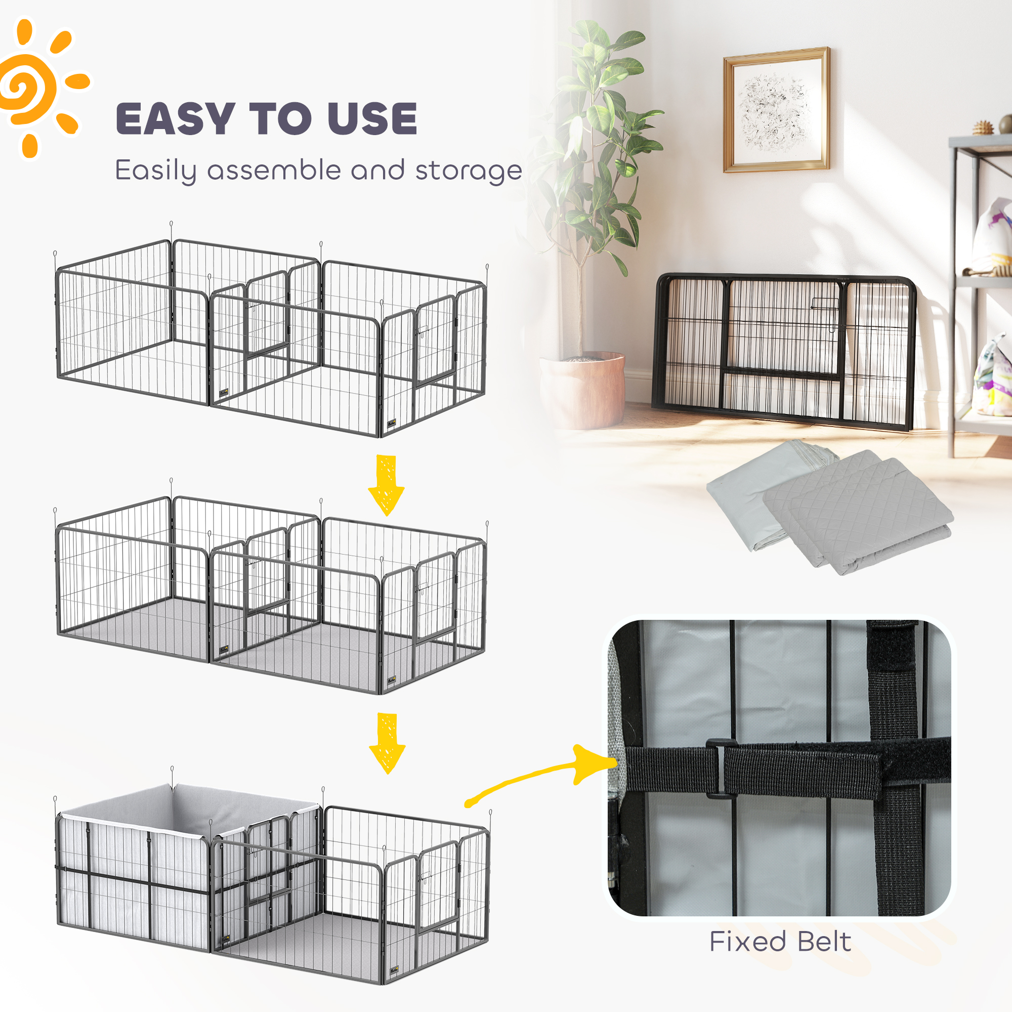Seven-Panel Dog Whelping Box,Dog Playpen With Washable Pads,Wind-Resistant