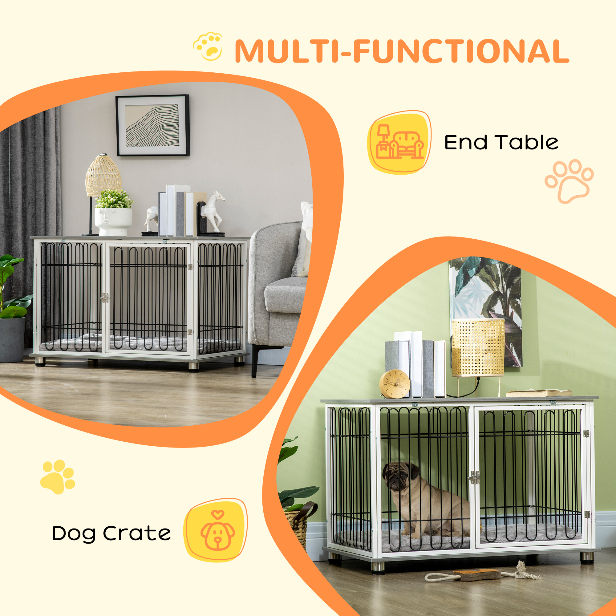 Indoor Dog Crate Furniture,Side End Table,with Soft Washable Cushion,Lockable Doors,for Small And Medium Dogs detail photo 11