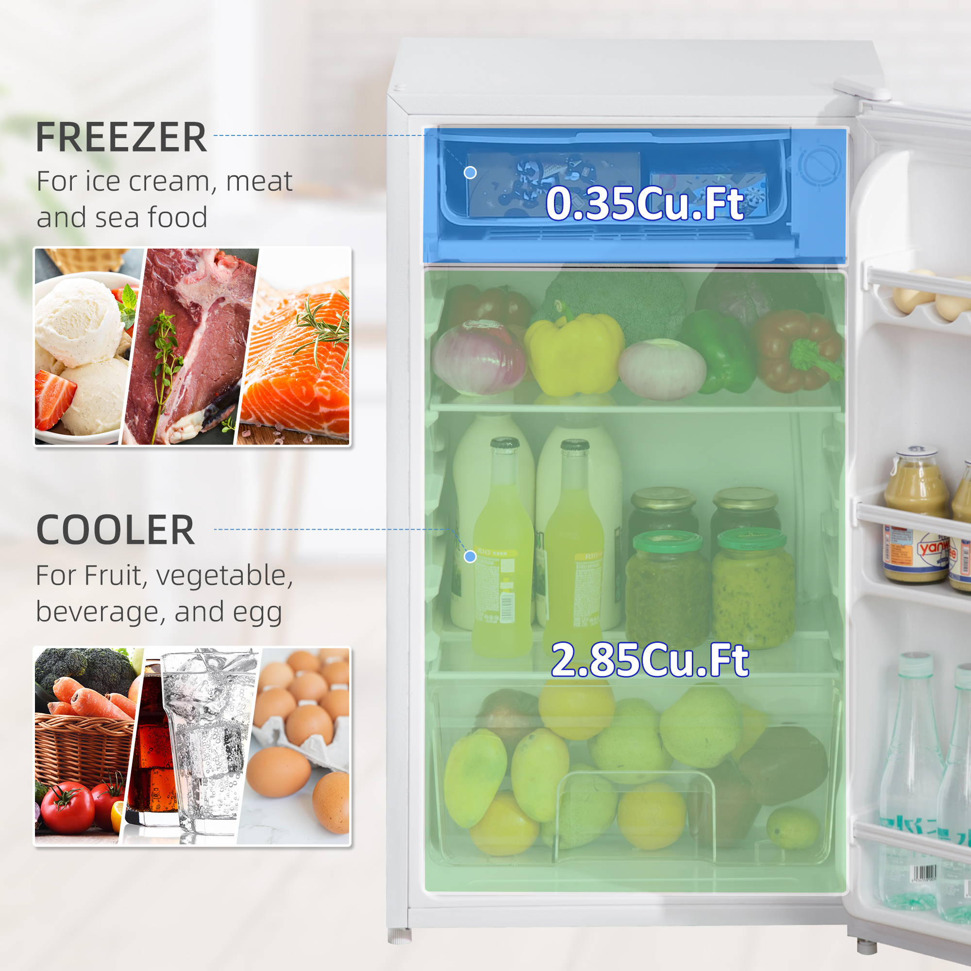91L Small Fridge With Chiller Box Under Counter Reversible Door,Good — image 3