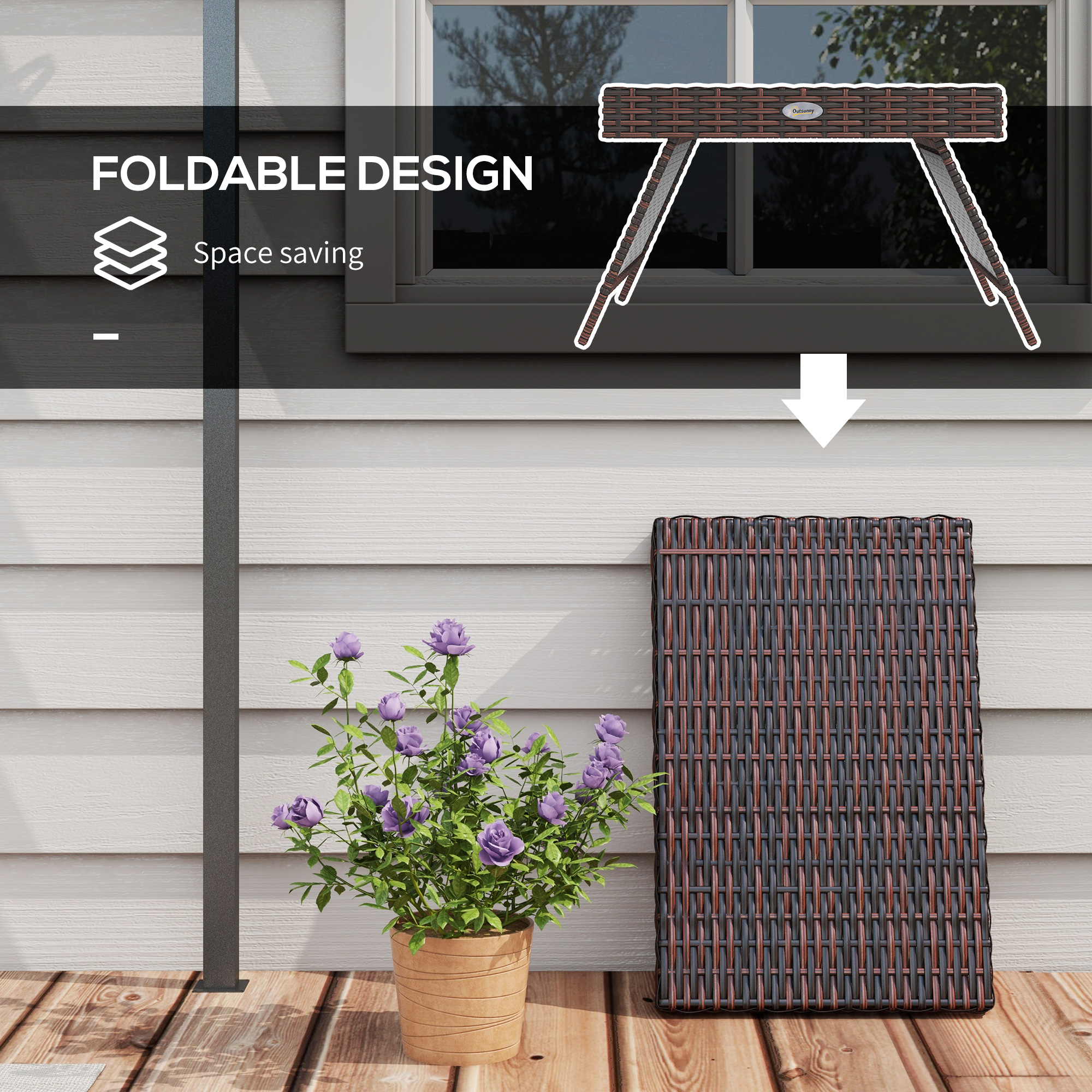 Foldable Outdoor Side Table,Rattan Garden Coffee Table With Steel Frame,Space — image 2