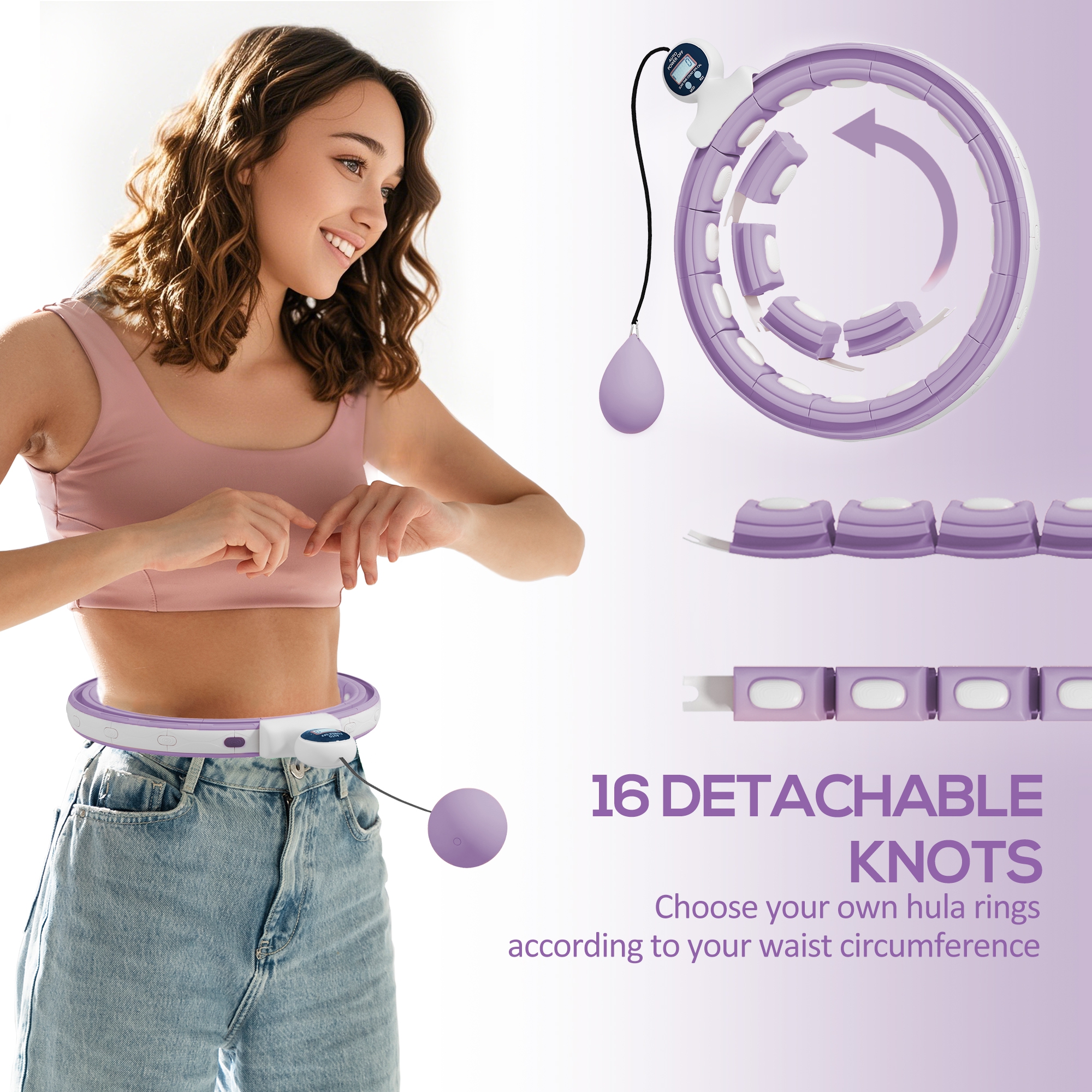 Smart Weighted Hula Hoop,Massage Ring W/ 16 Detachable Knots,360Â° — image 5