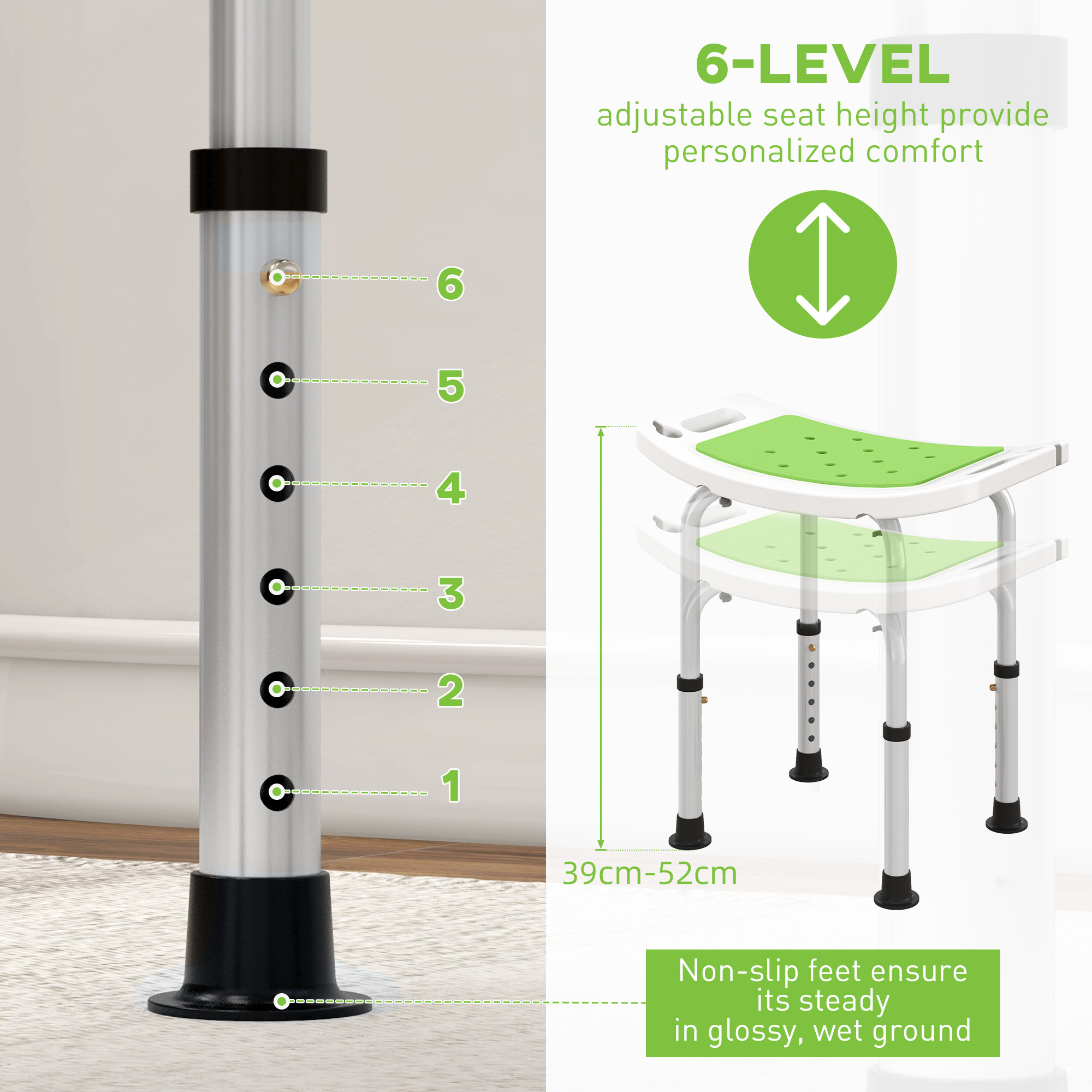 Shower Chair,Adjustable Height Stool With Aluminium Frame And Non-Slip — image 3