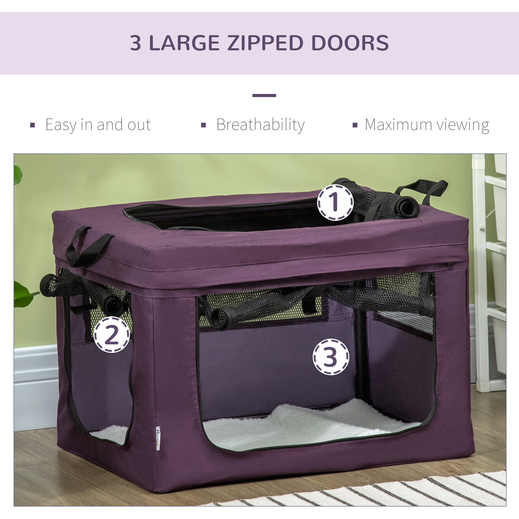60cm Pet Carrier,with Cushion,for Miniature Dogs-Purple — image 4