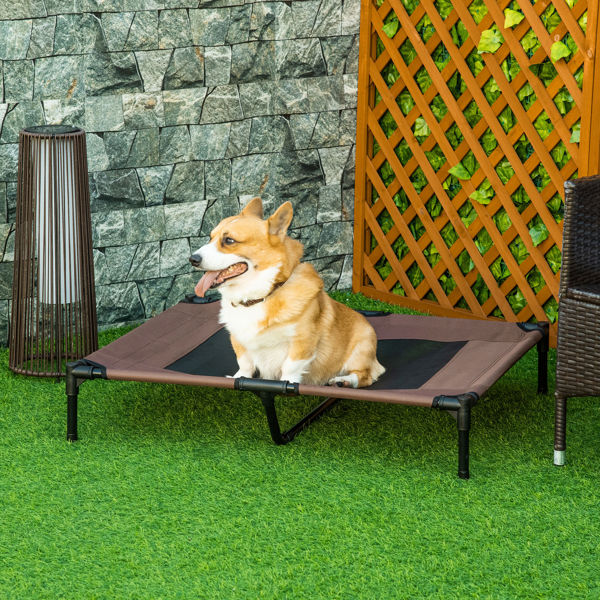 Large Raised Dog Bed Cat Elevated Lifted Cooling Portable Camping Basket Outdoor Indoor Mesh Pet Cot Metal Frame Brown detail photo 10