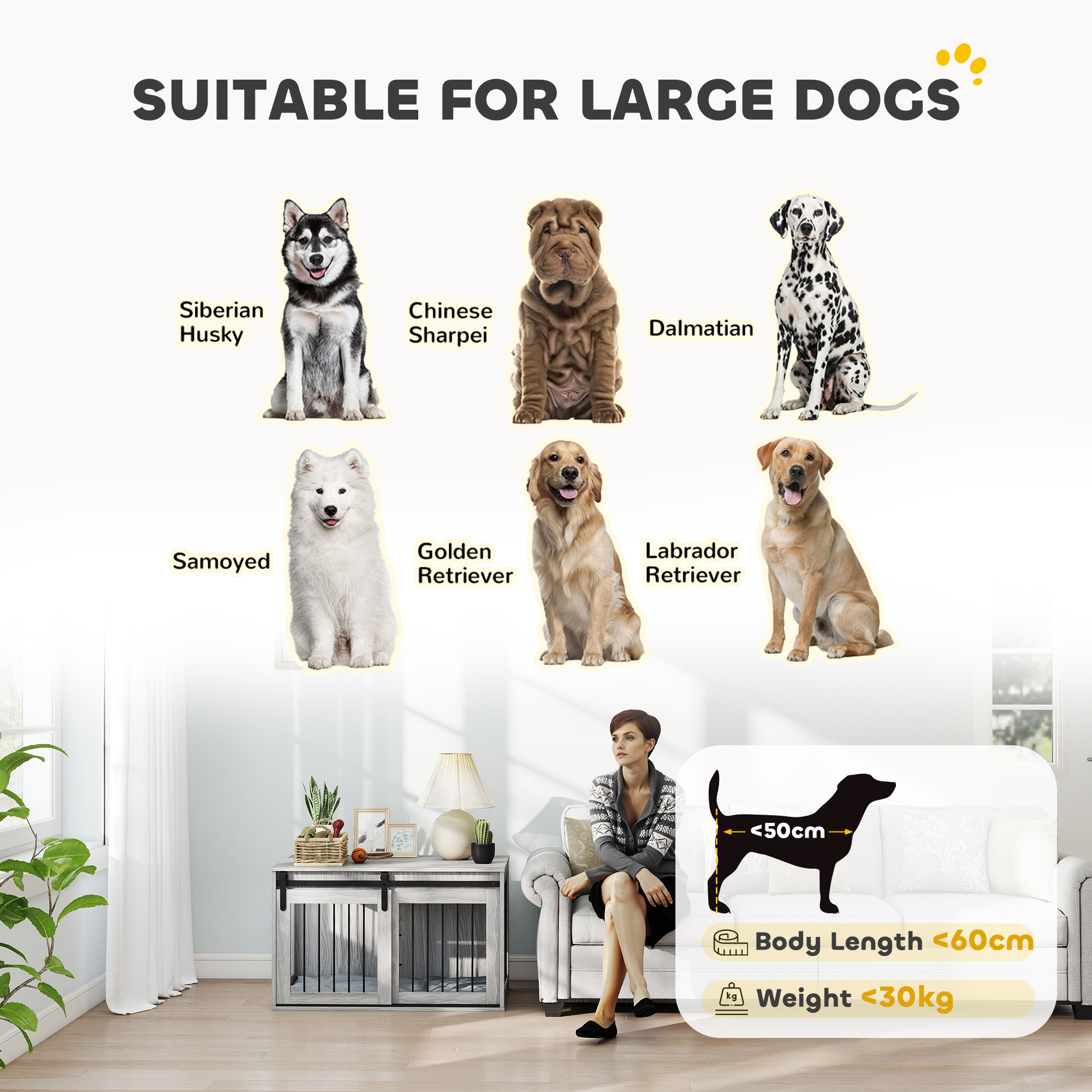 98cm Dog Crate Furniture With Removable Cushion For Large Dogs - Grey detail photo 7