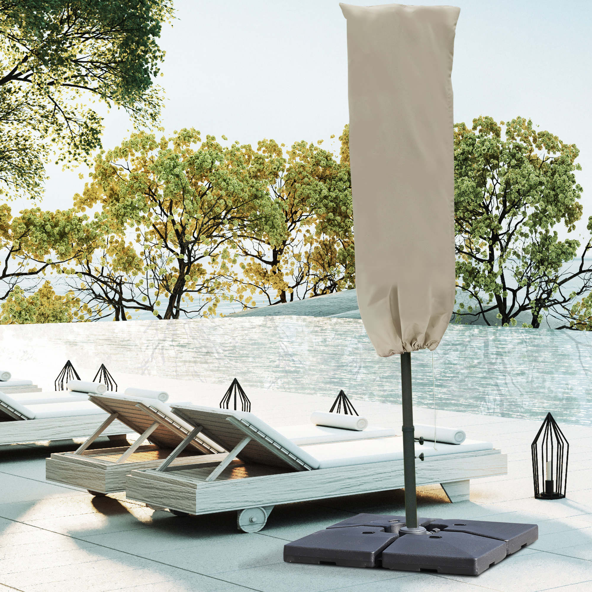 Garden Parasol Cover With Rod,Zipper,Khaki