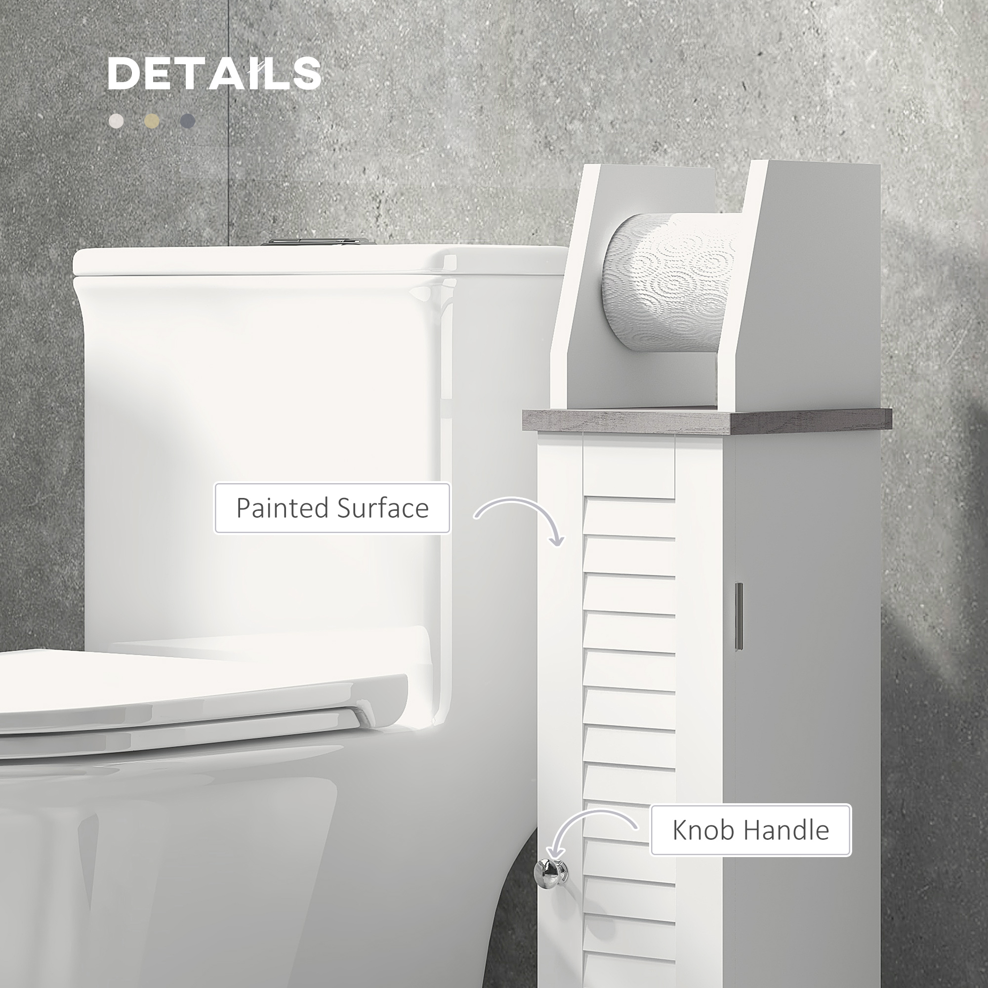 Slim Bathroom Floor Cabinet With Cupboard,Roll Holder And Adjustable