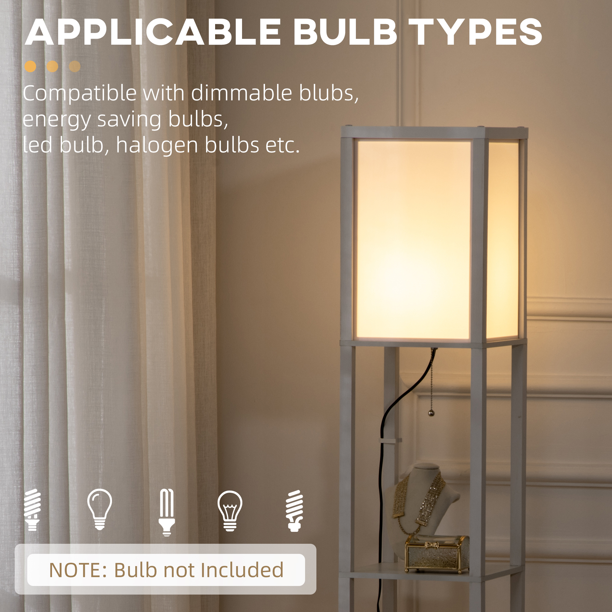 156cm Floor Lamp Shelving Unit-White — image 5