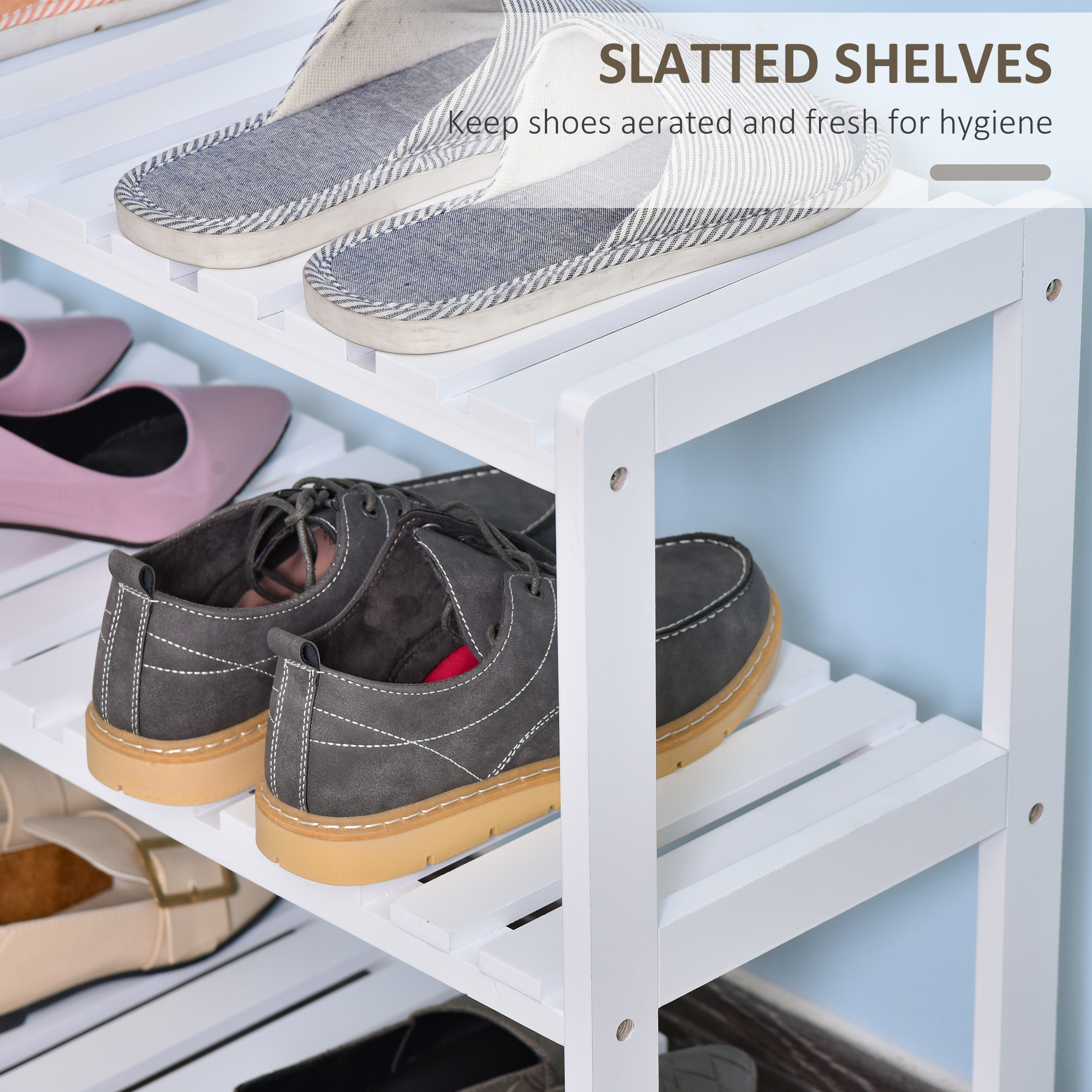 3-Tier Shoe Rack Wood Frame Slatted Shelves Spacious Open Hygienic Storage Home — image 4