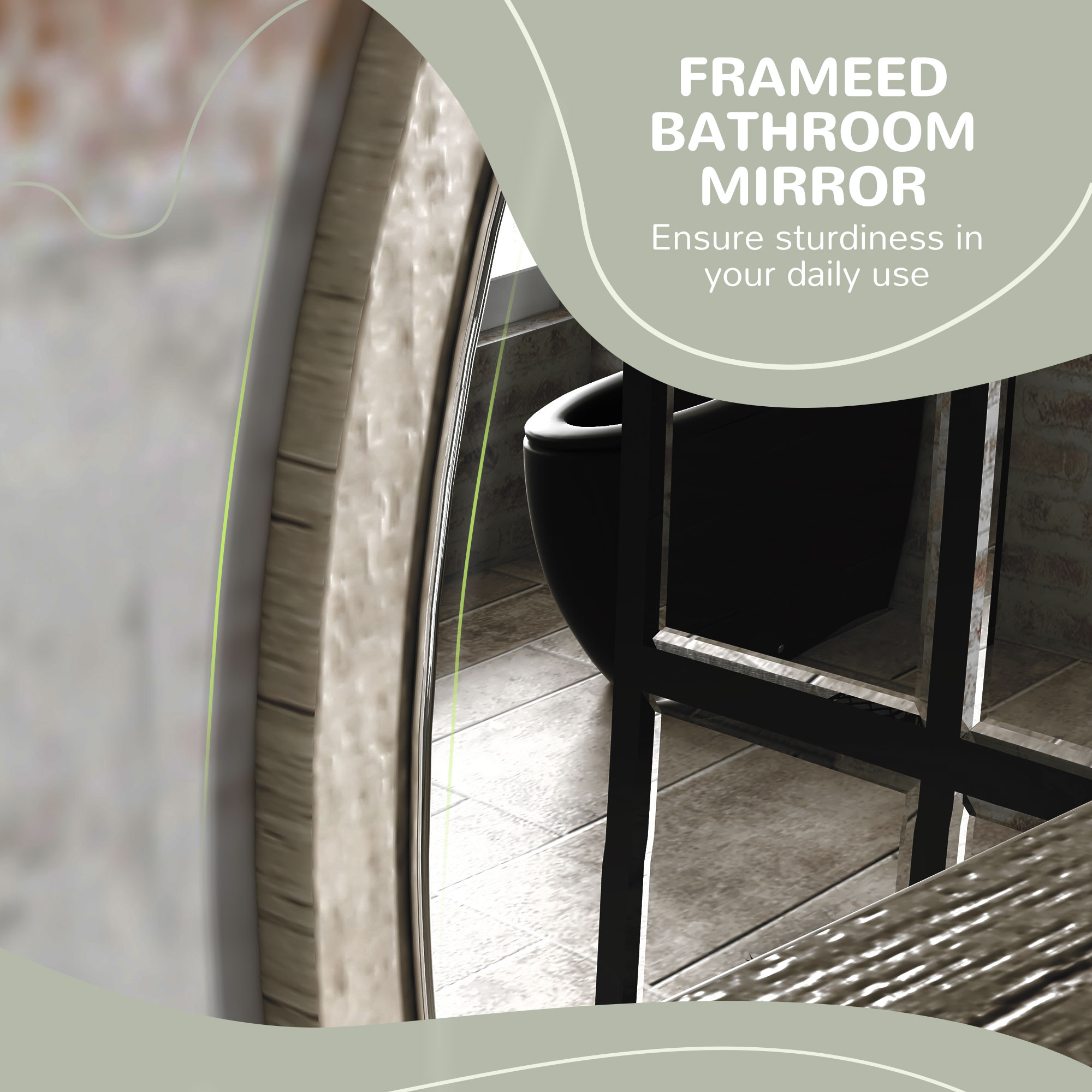 45cm Round Home Mirror,with Shelf-Grey Wood-Effect — image 2