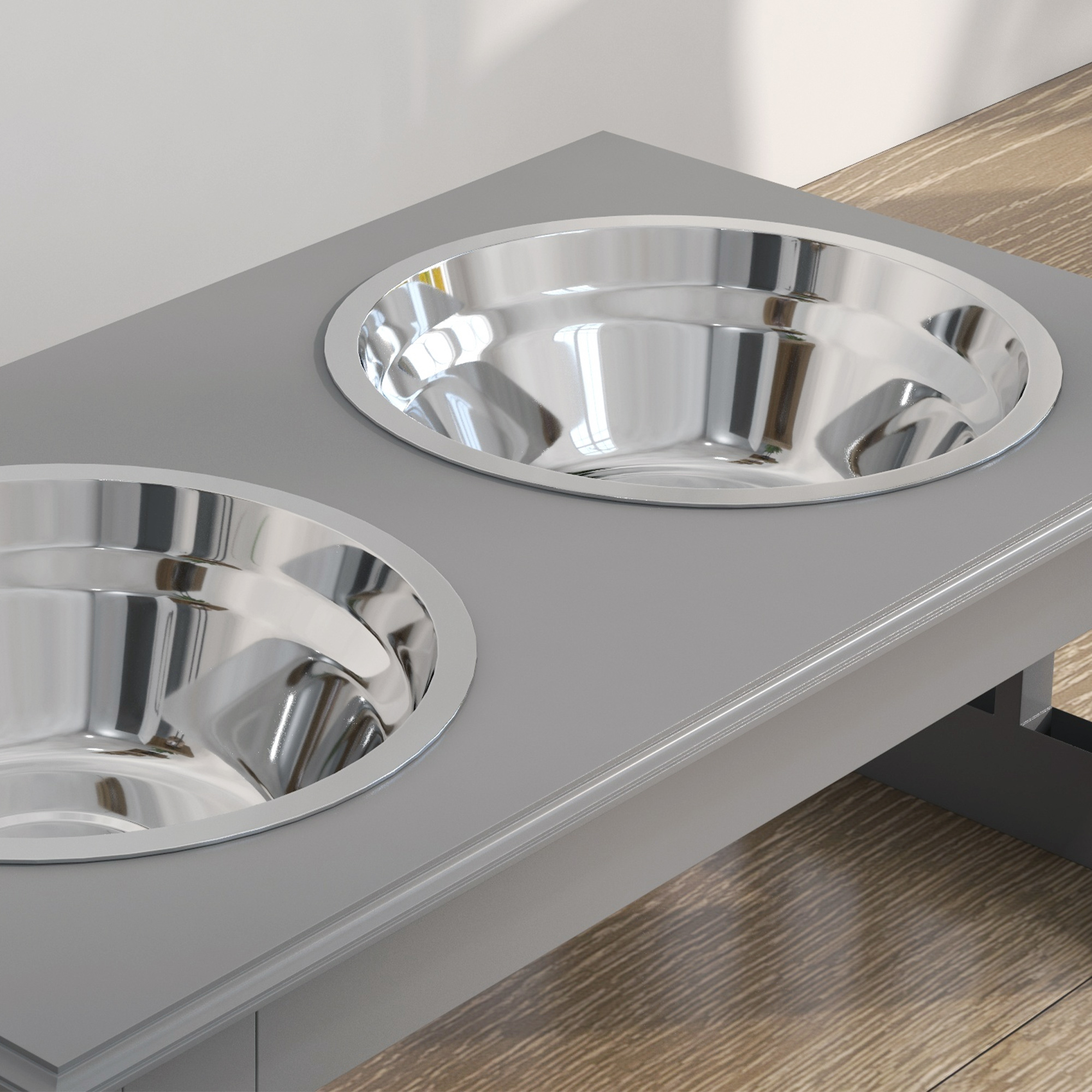 Raised Dog Feeding Bowls With Stand Grey [Small]