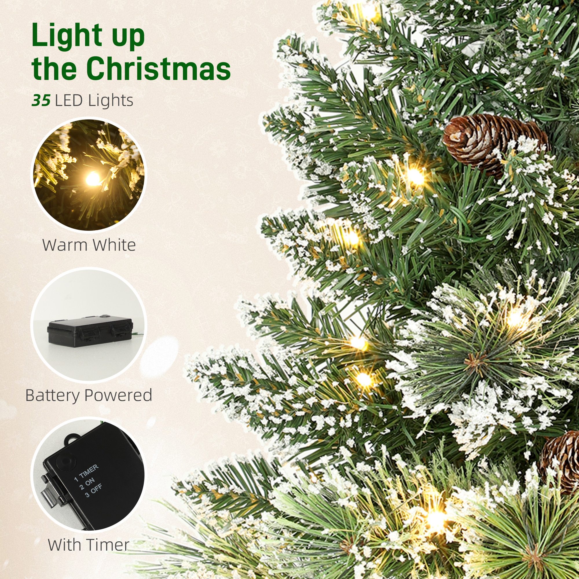 60 Cm Prelit Small Christmas Tree,Snow Flocked Tabletop
