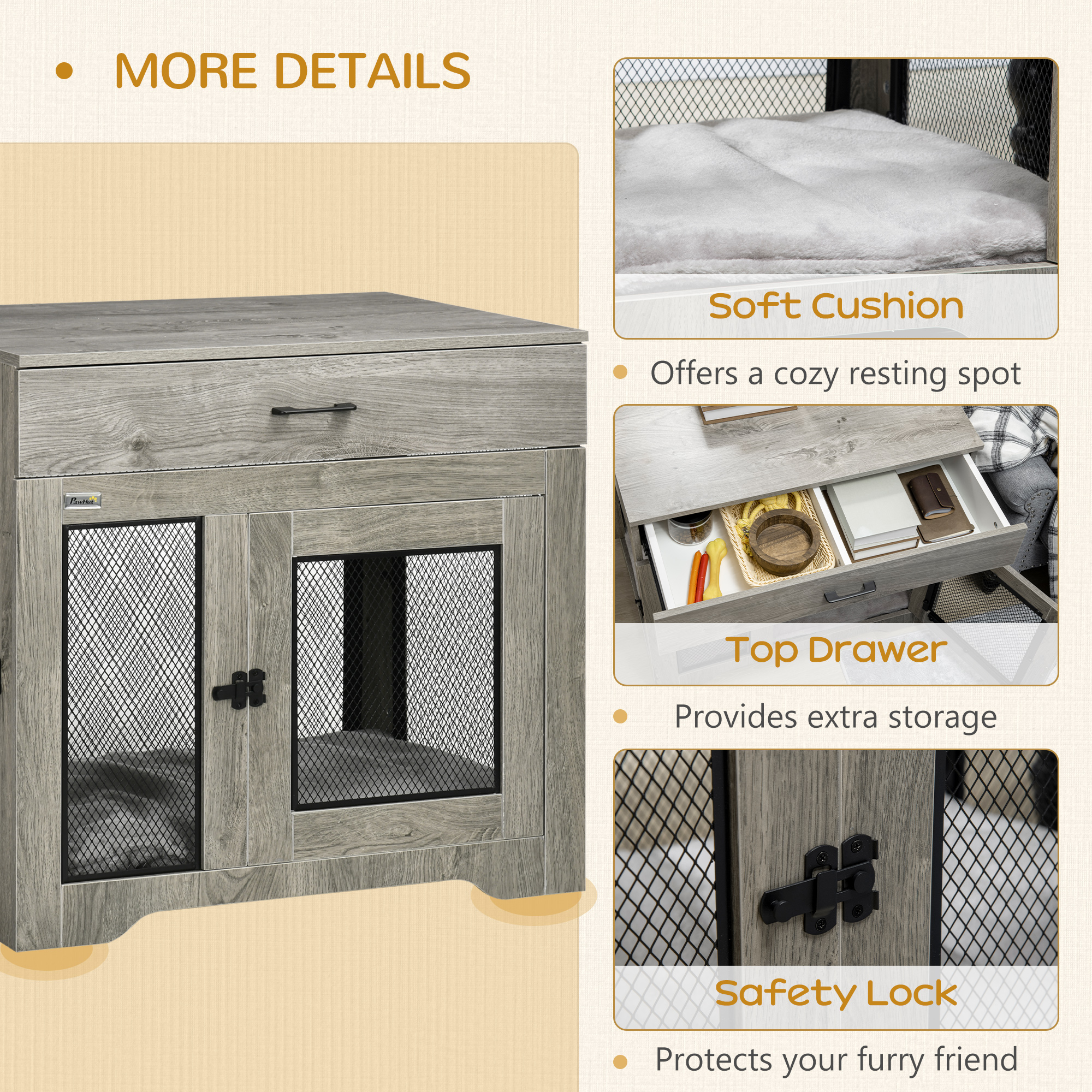 Dog Cage End Table With Two Doors,Drawer,for Medium Dogs-Grey — image 2