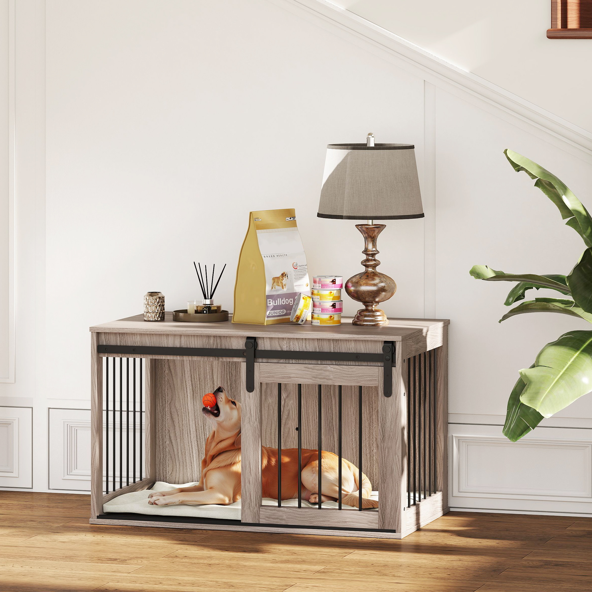 118cm Extra Large Dog - Walnut Brown-Dog Cage Furniture With Detachable Cushion, Suitable For Oversized Dogs detail photo 14
