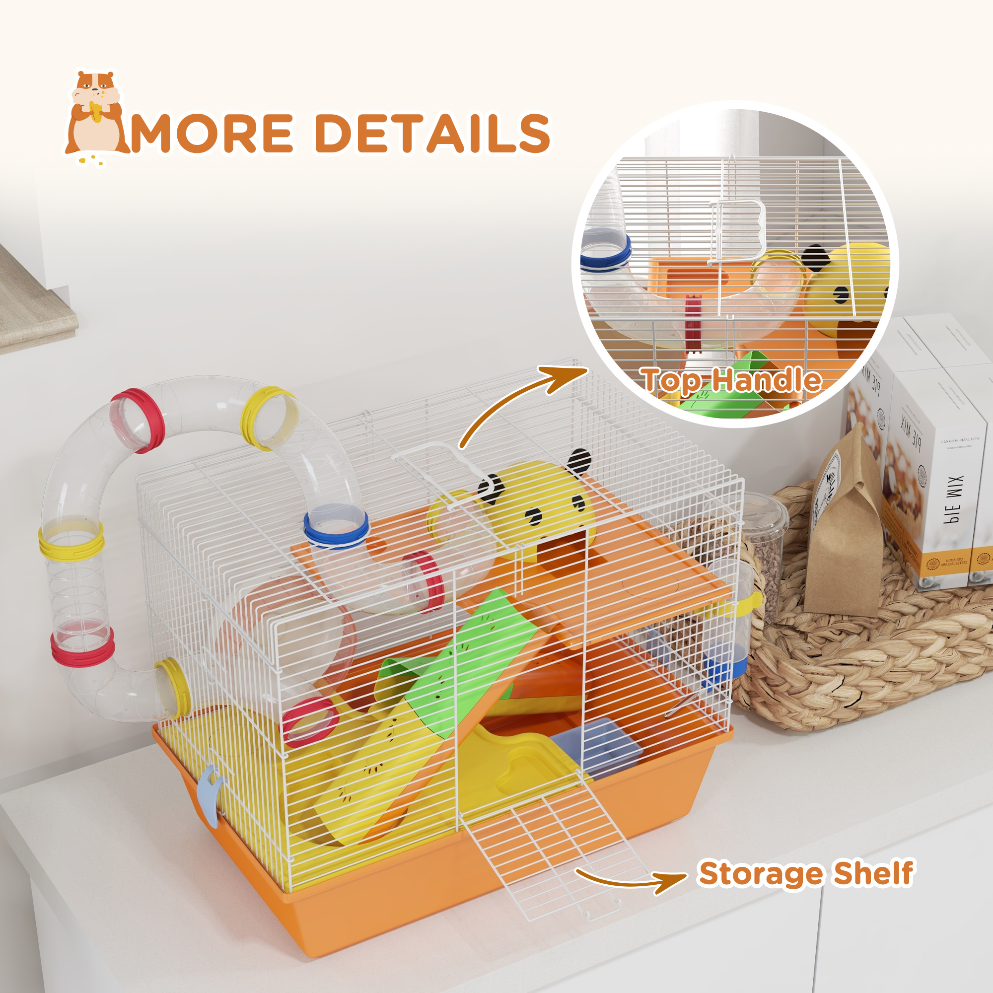 3 Tiers Gerbil Cage,Hamster Cage With Tubes,Exercise Wheel,Ladder,Top Handle,45 — image 2