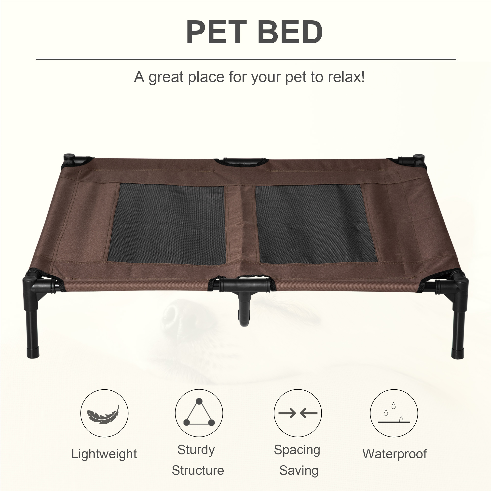 Large Raised Dog Bed Cat Elevated Lifted Cooling Portable Camping Basket Outdoor Indoor Mesh Pet Cot Metal Frame Brown detail photo 7