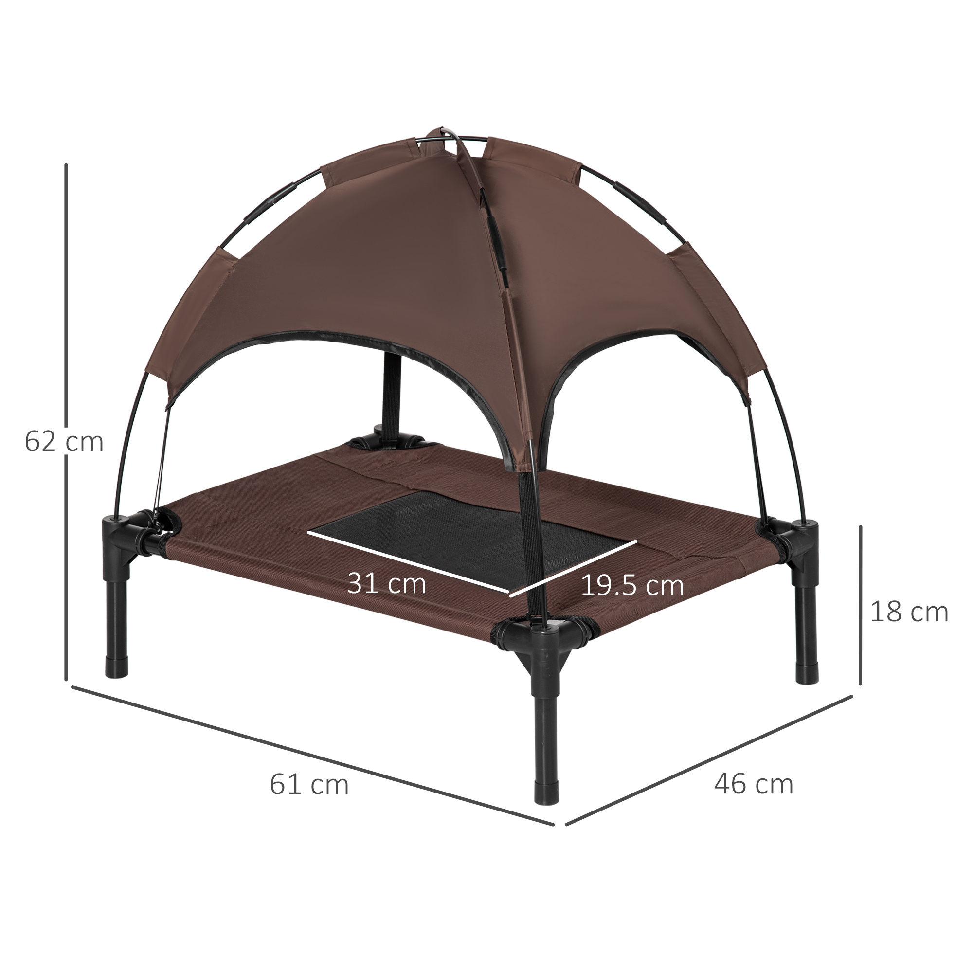 Raised Dog Bed Waterproof Elevated Pet Cot With Breathable Mesh UV Protection Canopy Brown,for Small Dogs,61 X 46 X 62cm detail photo 9