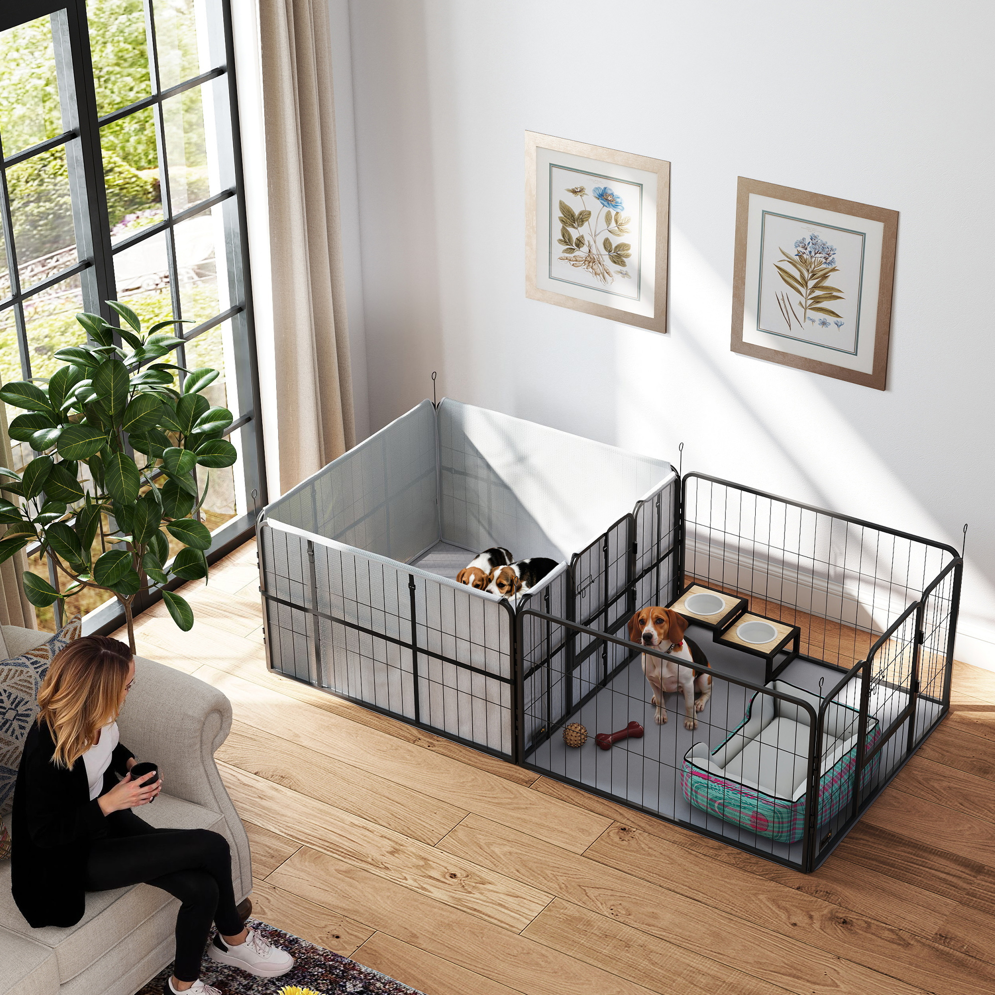 Seven-Panel Dog Whelping Box,Dog Playpen With Washable Whelping Pads,Wind-Resistant Fabric,for Small And Medium Dogs detail photo 9