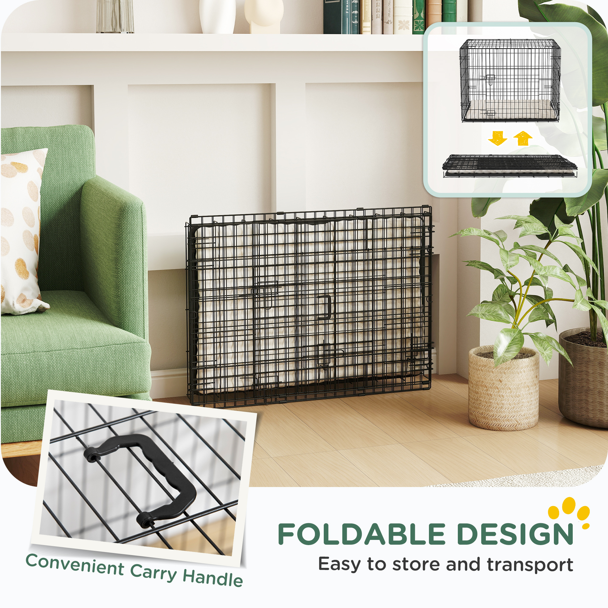 Foldable Dog Crate With 2 Doors With Tray,Soft Cushion,for Small Dogs,75 X 49 X 53 Cm,Black detail photo 4