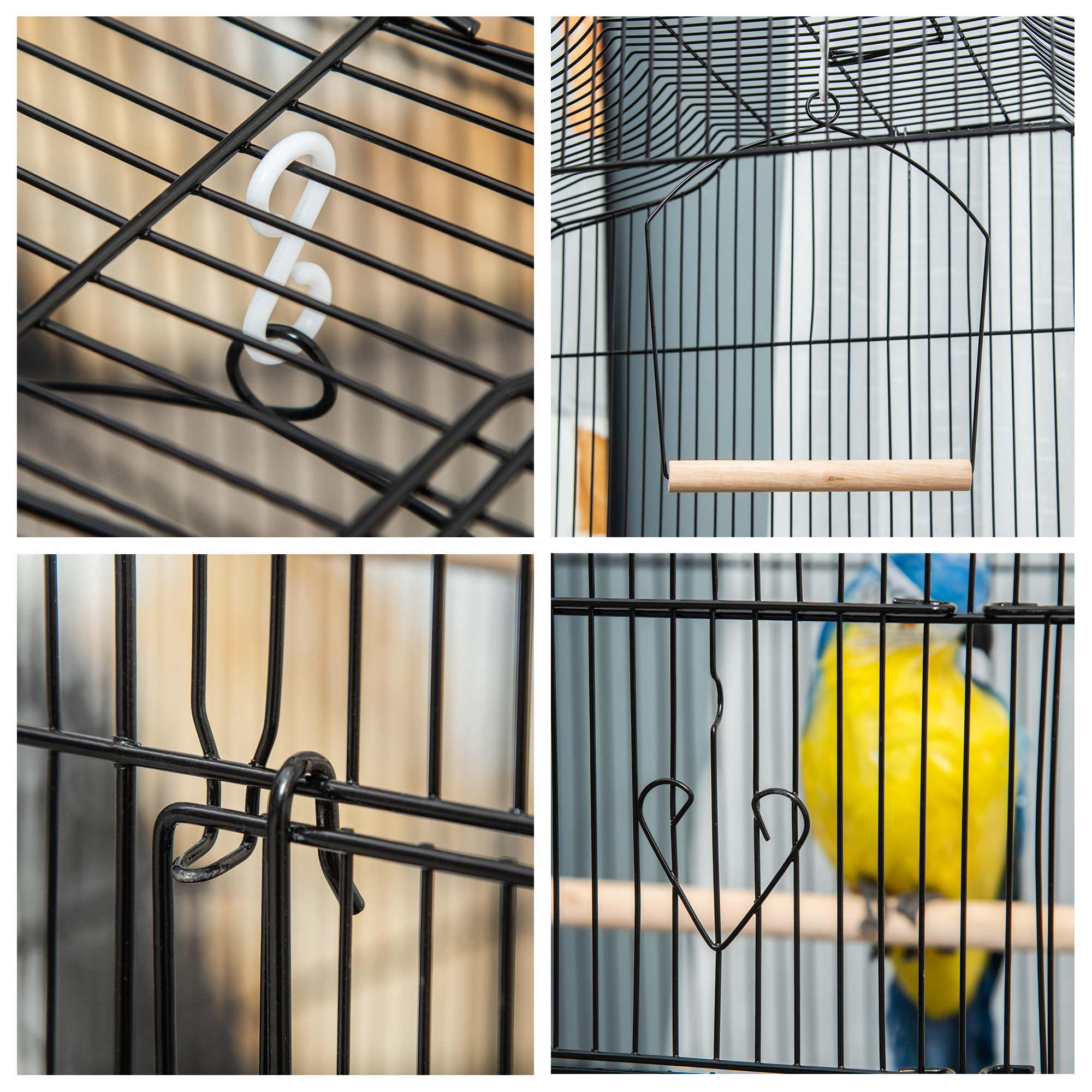 Large Metal Bird Cage With Stand,Perches,Food Bowls,Swing,for Budgies,Parakeets,Black detail photo 7