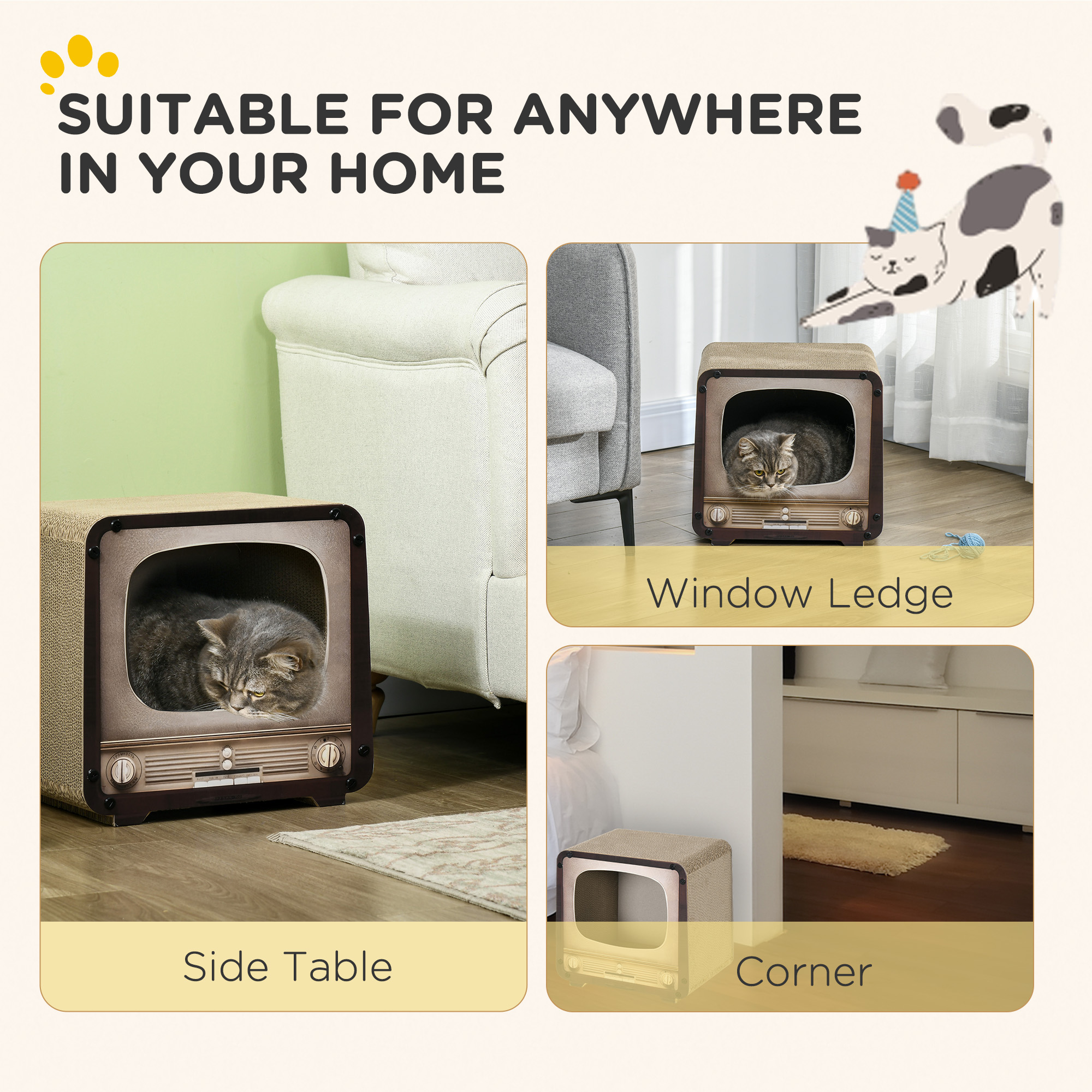 2 In 1 TV Shape Cat Scratching Board House With Catnip,for Indoor Cats,Brown — image 5