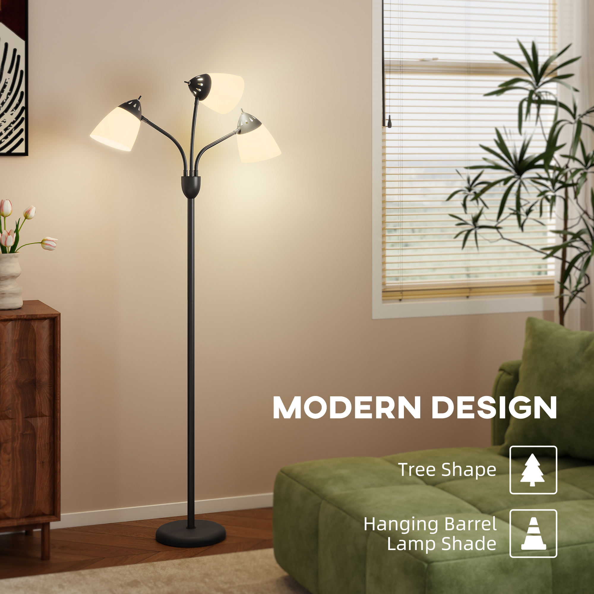 Arc Tree Floor Lamp With 3 Adjustable Rotating Lights