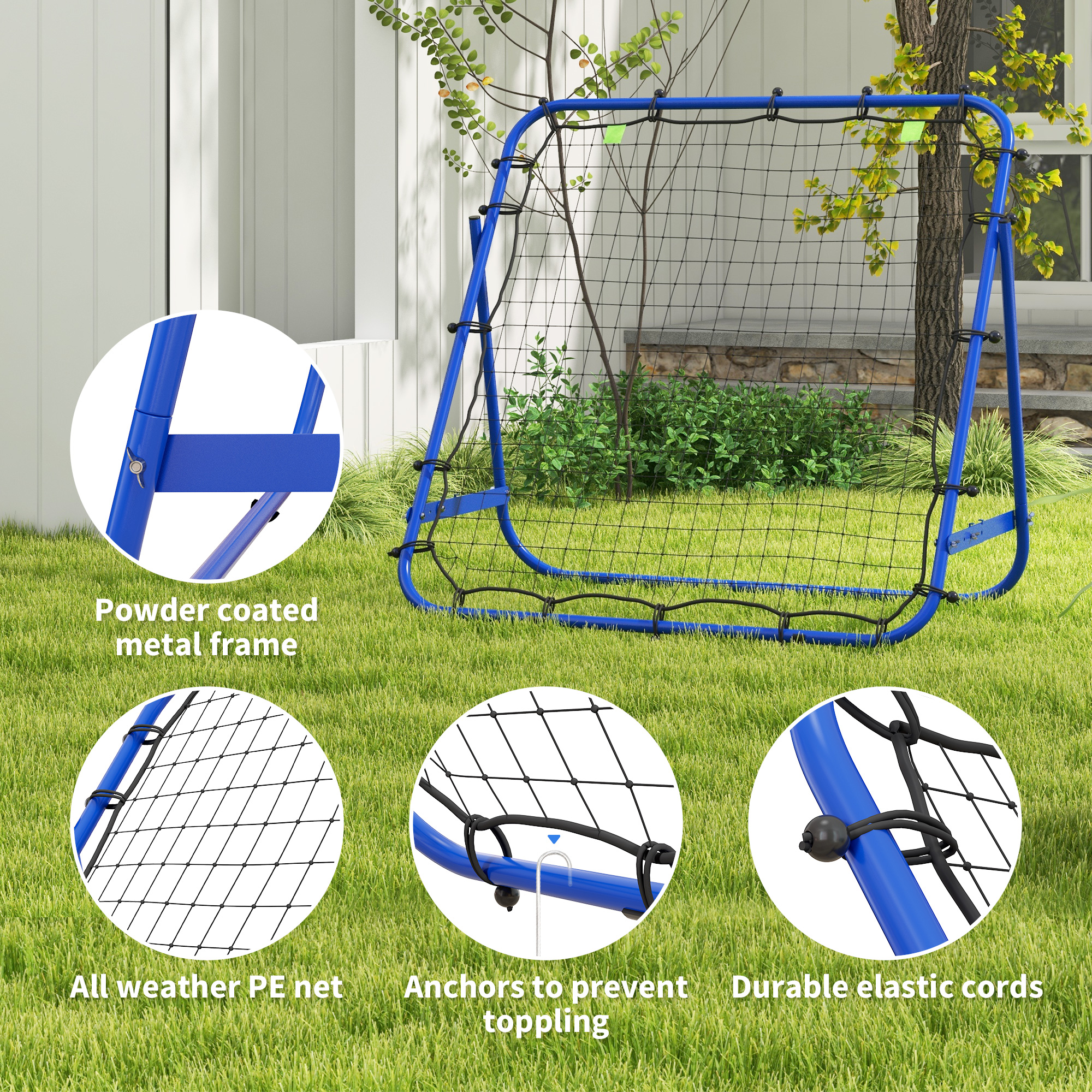 Adjustable rebounder net kickback target goal for teens
