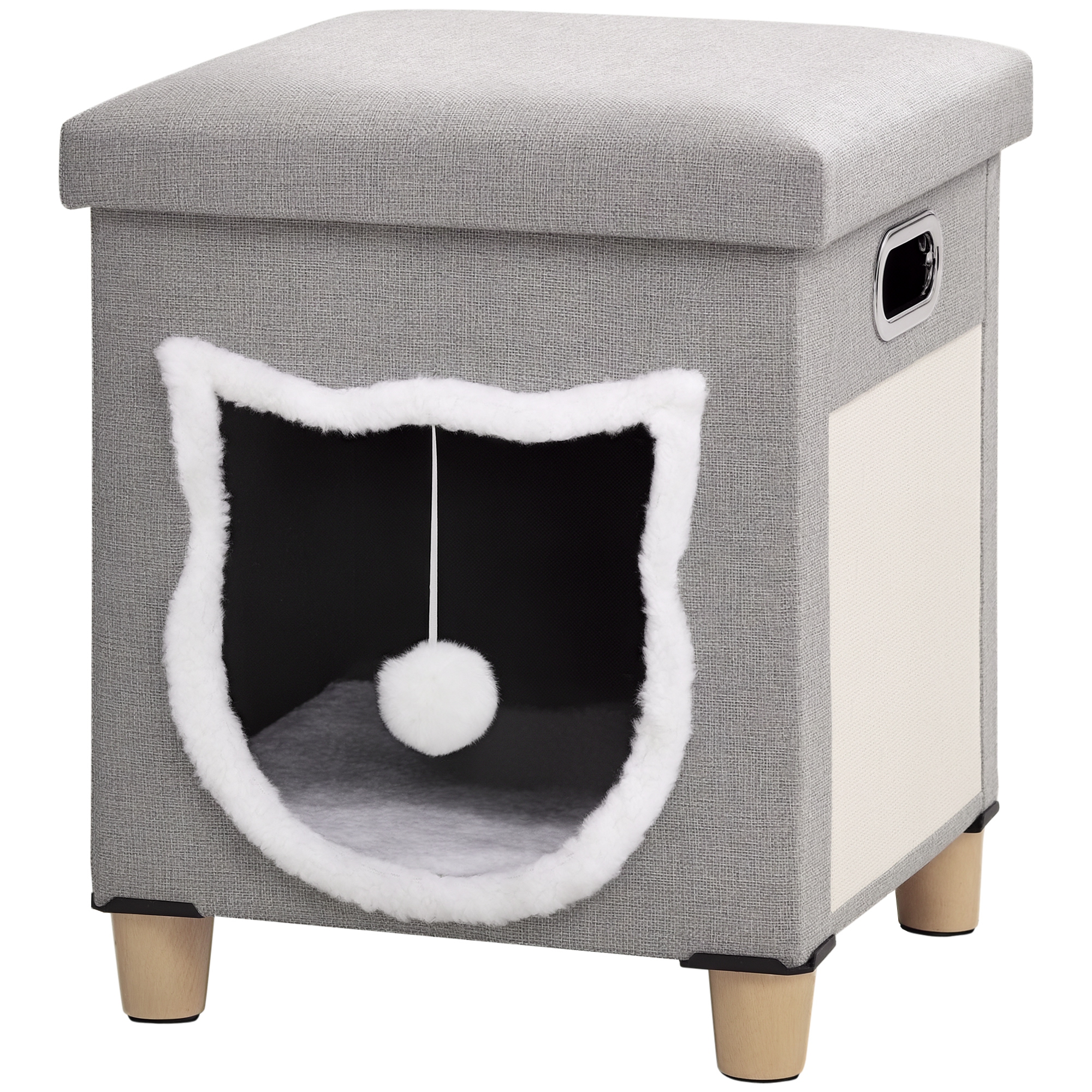 Cat House Cave,Cat Bed Cube With Scratching Pad,Soft Detachable & Washable Cushion,Toy Ball,for Indoor Kittens,Grey detail photo 12