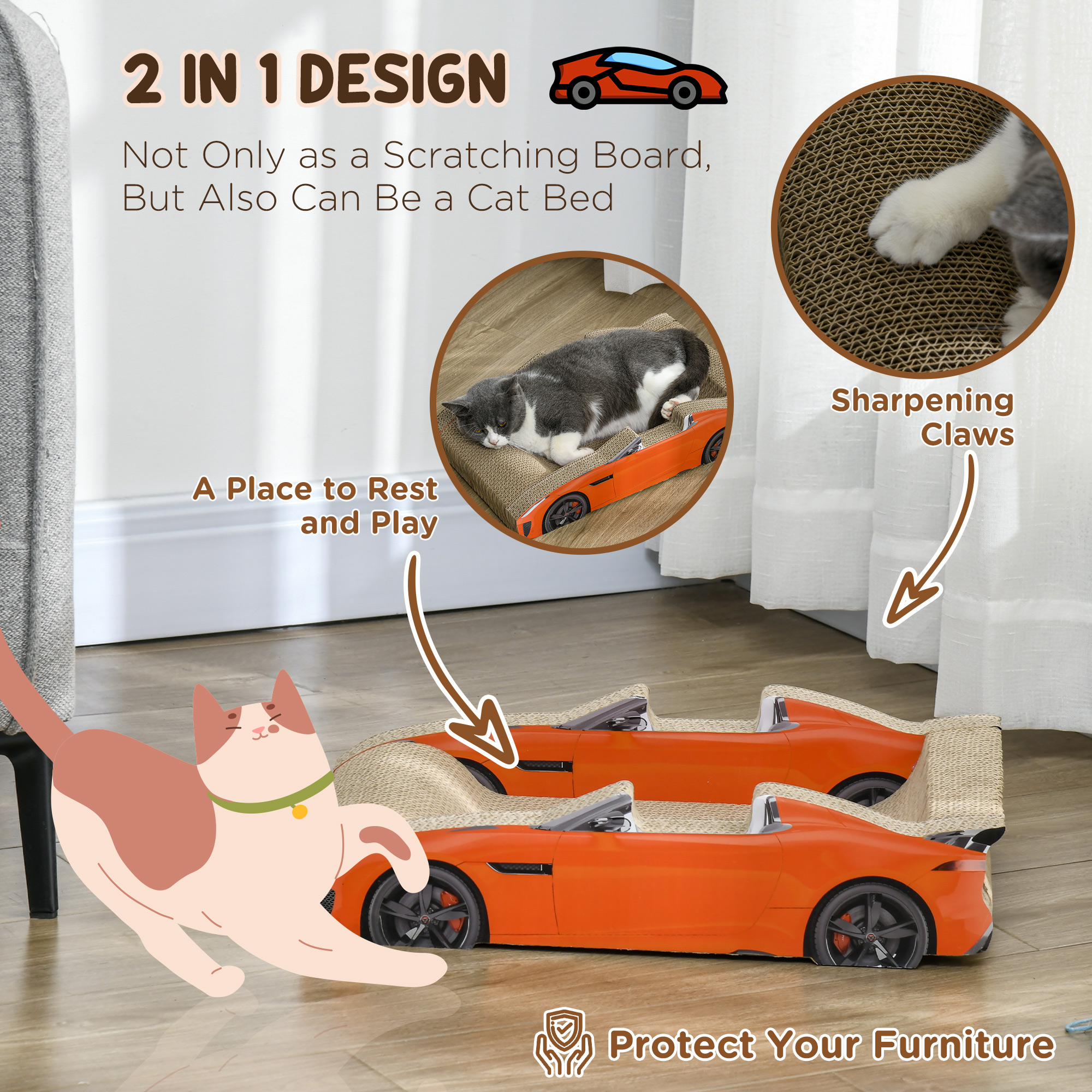 2 In 1 Cat Scratching Board With Catnip,Car-shaped — image 5