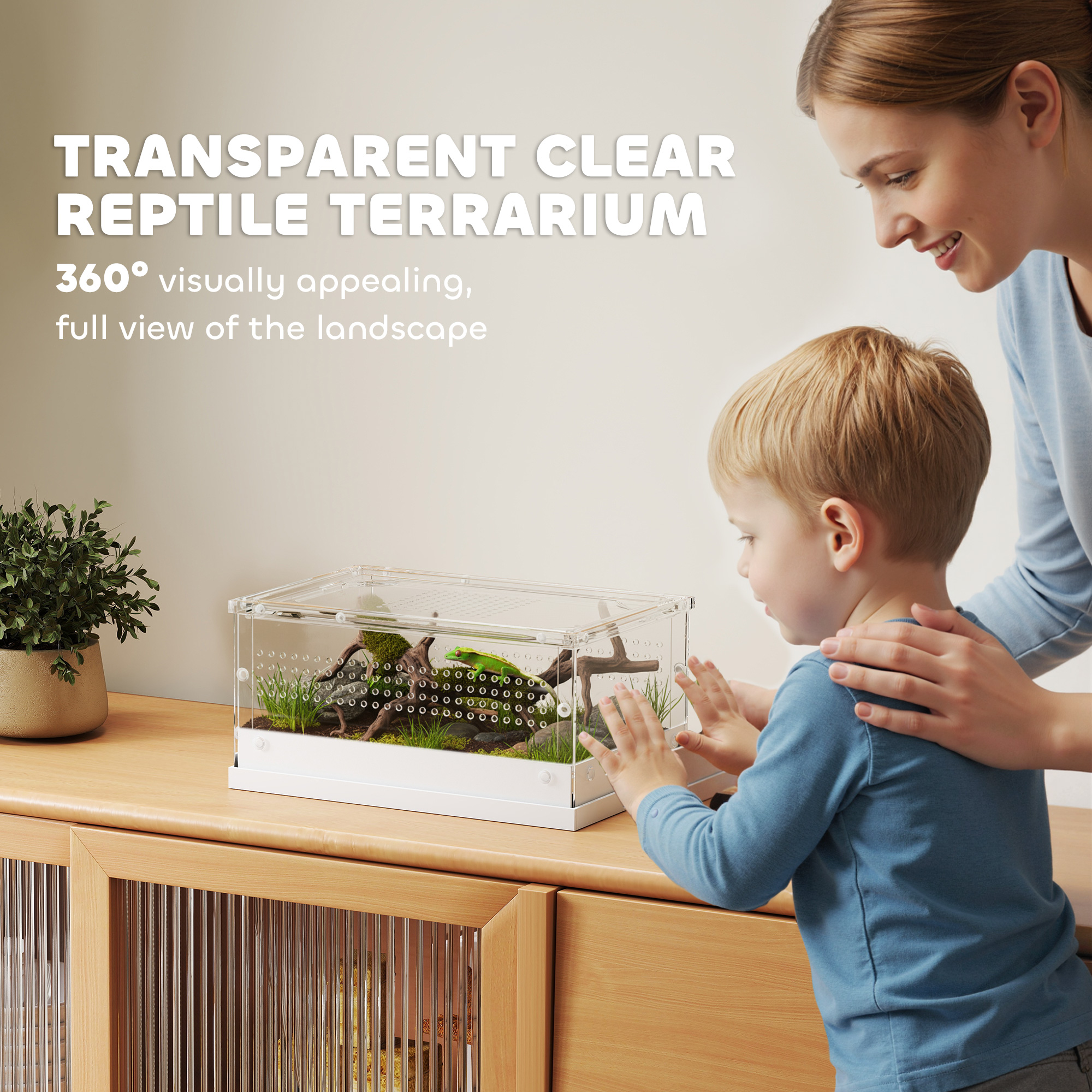 Acrylic reptile terrarium with top sliding door,vents,