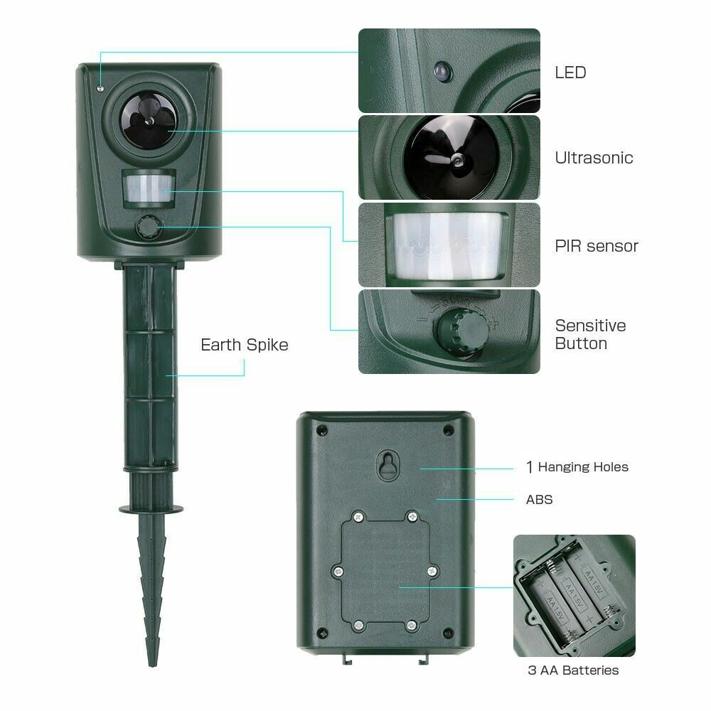 Battery ultrasonic garden deterrent repeller animal bird