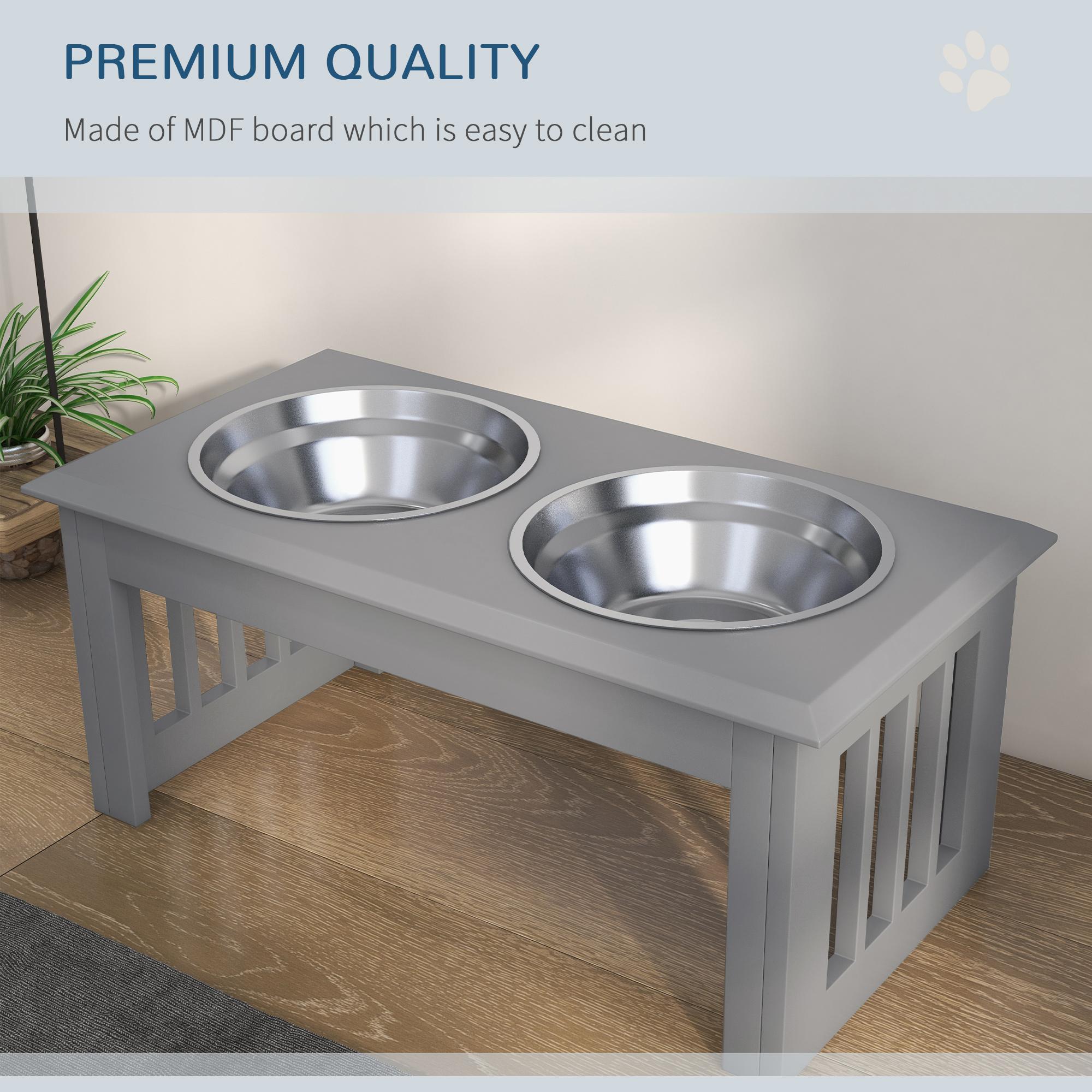 Raised Dog Feeding Bowls With Stand Grey [Medium]