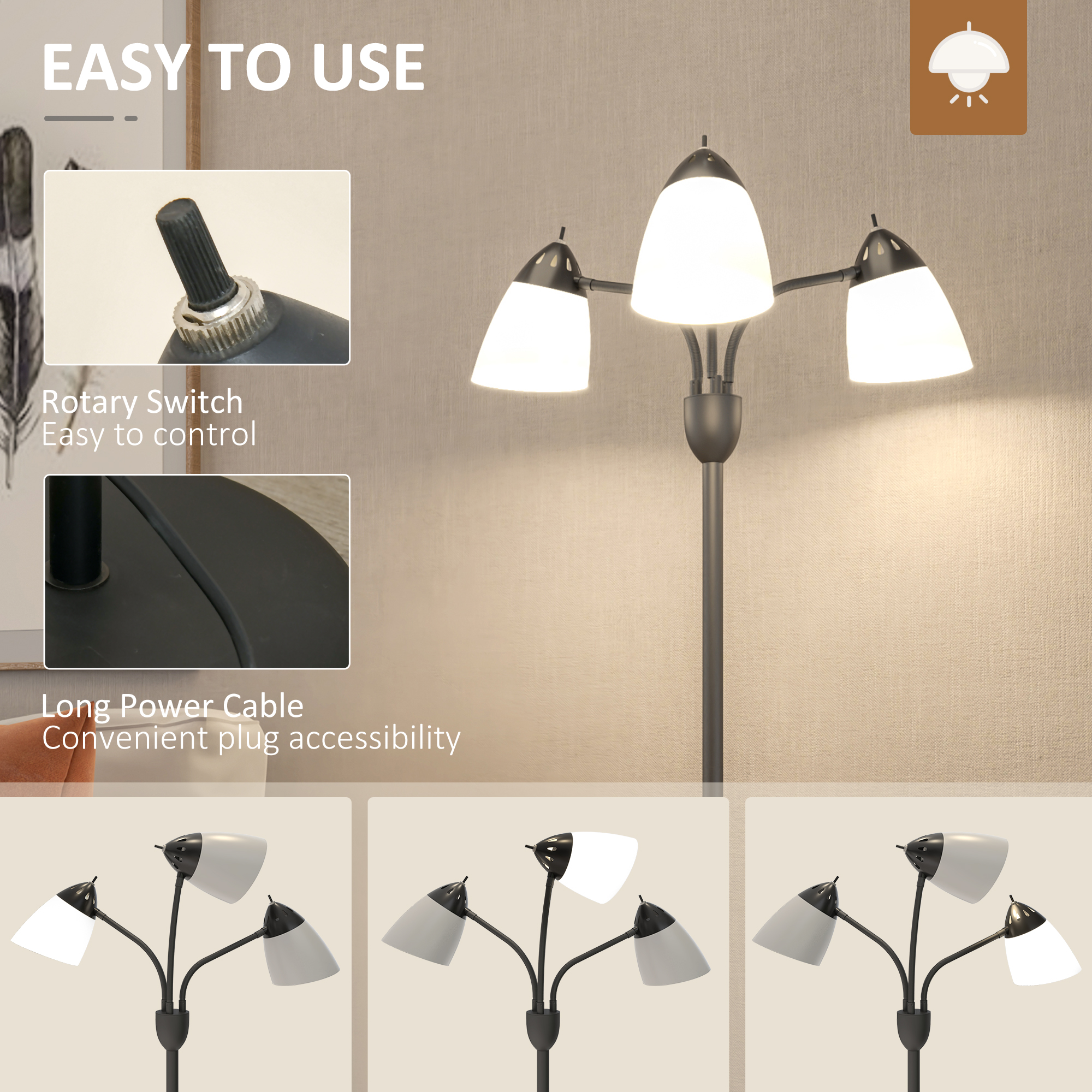 Arc Tree Floor Lamp With 3 Adjustable Rotating