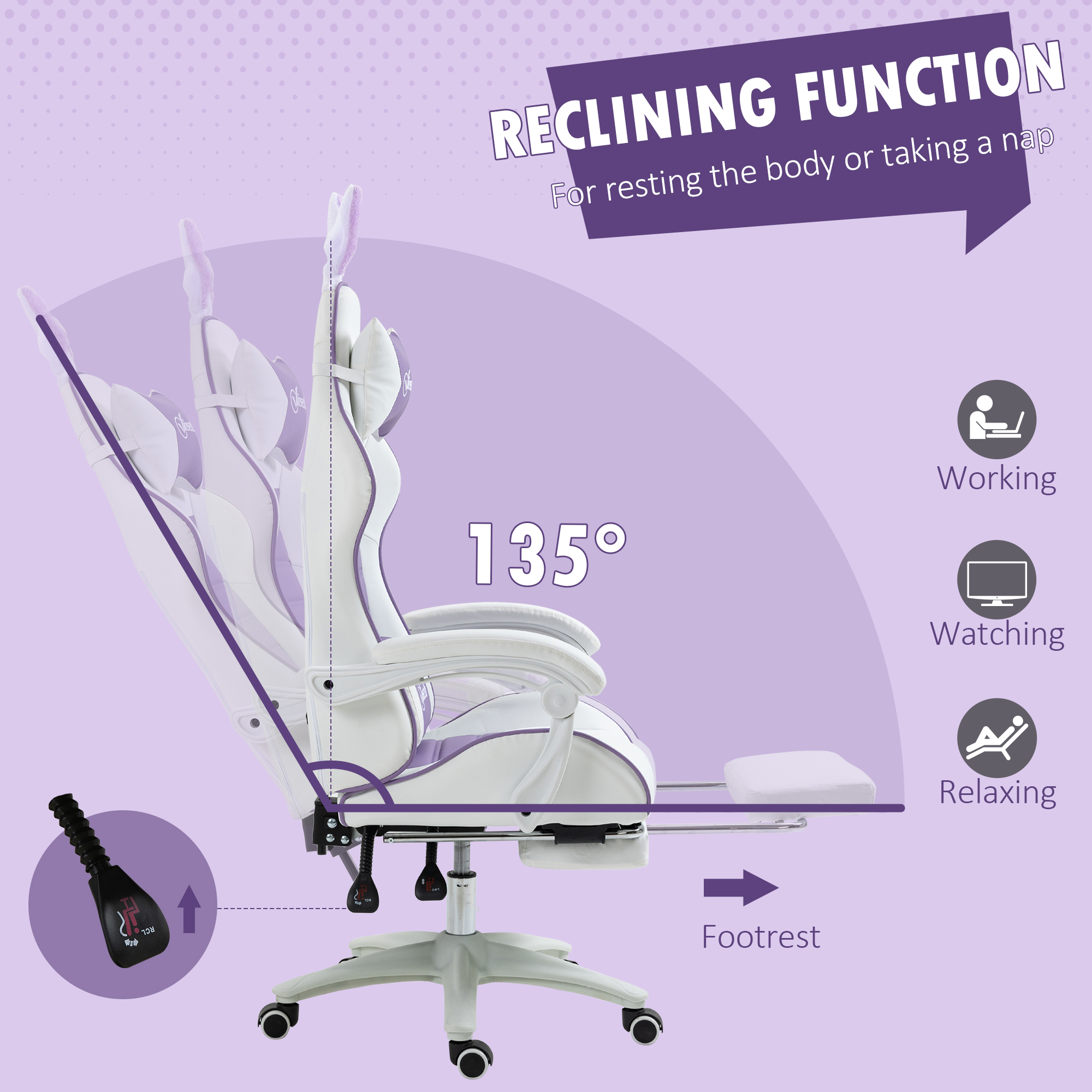 Gaming Chair,Ergonomic Reclining Computer Chair With Headrest,Lumbar Support — image 5