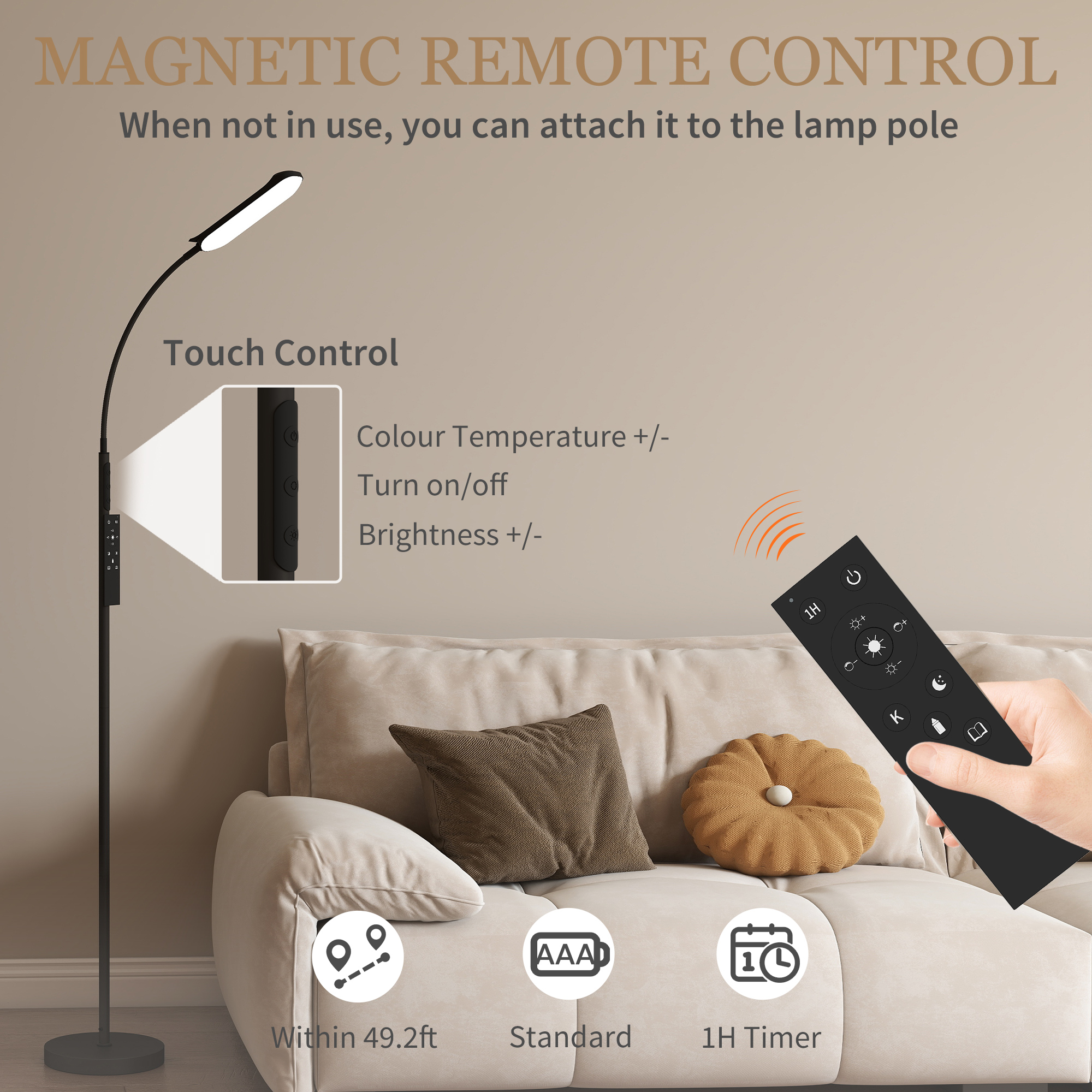 LED Floor Lamp,Standing Lamp With Remote & Touch