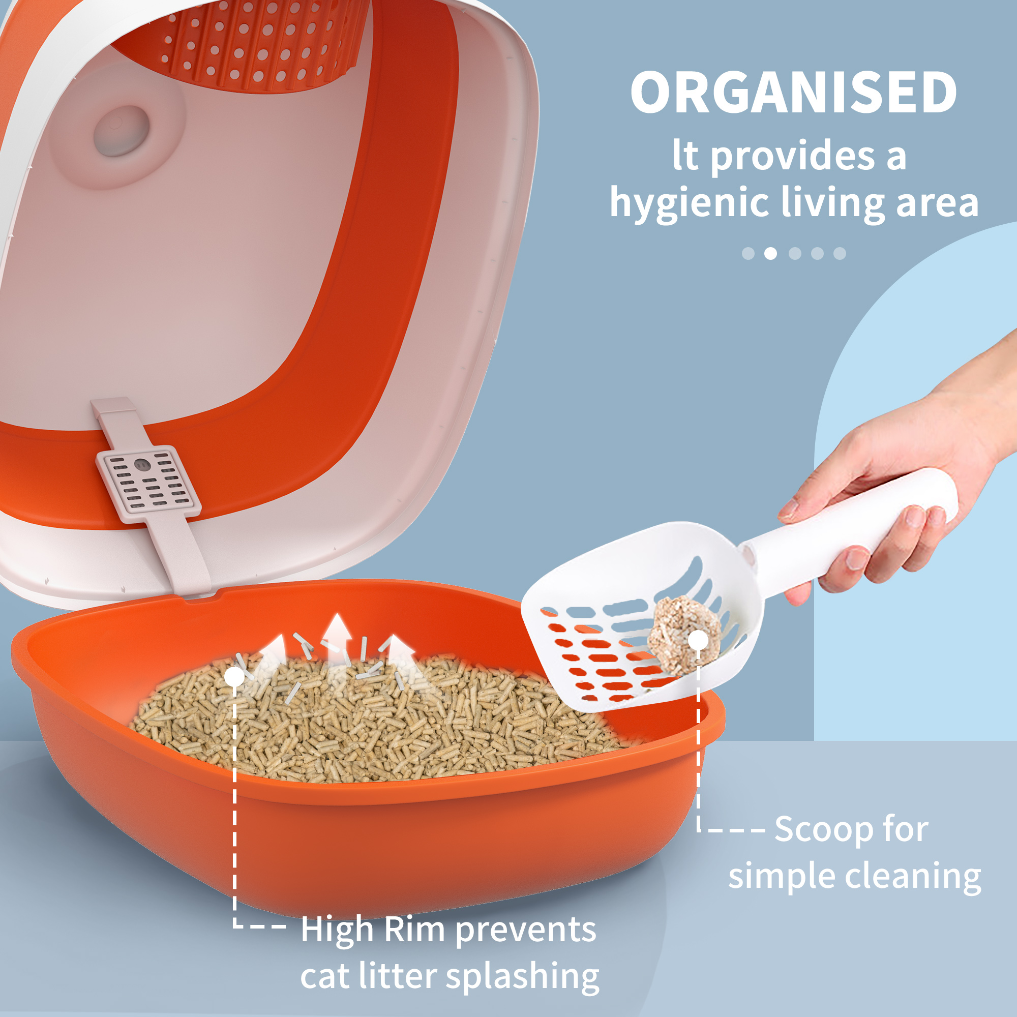 Foldable cat litter tray with lid,deodorant,scoop,orange