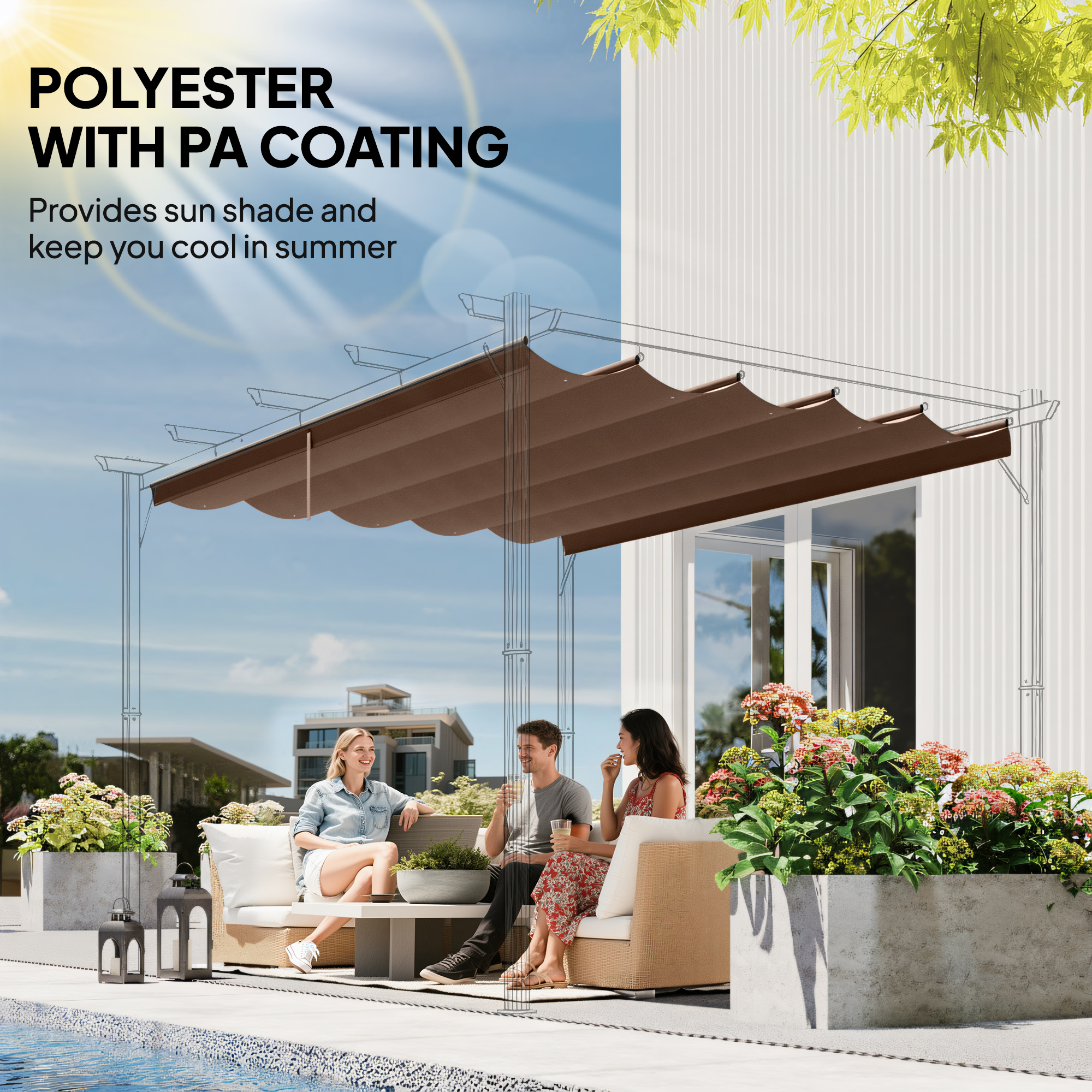 Retractable Pergola Cover,2.55 X 2.5 M Replacement Canopy Fabric For 3 X 3 M — image 5
